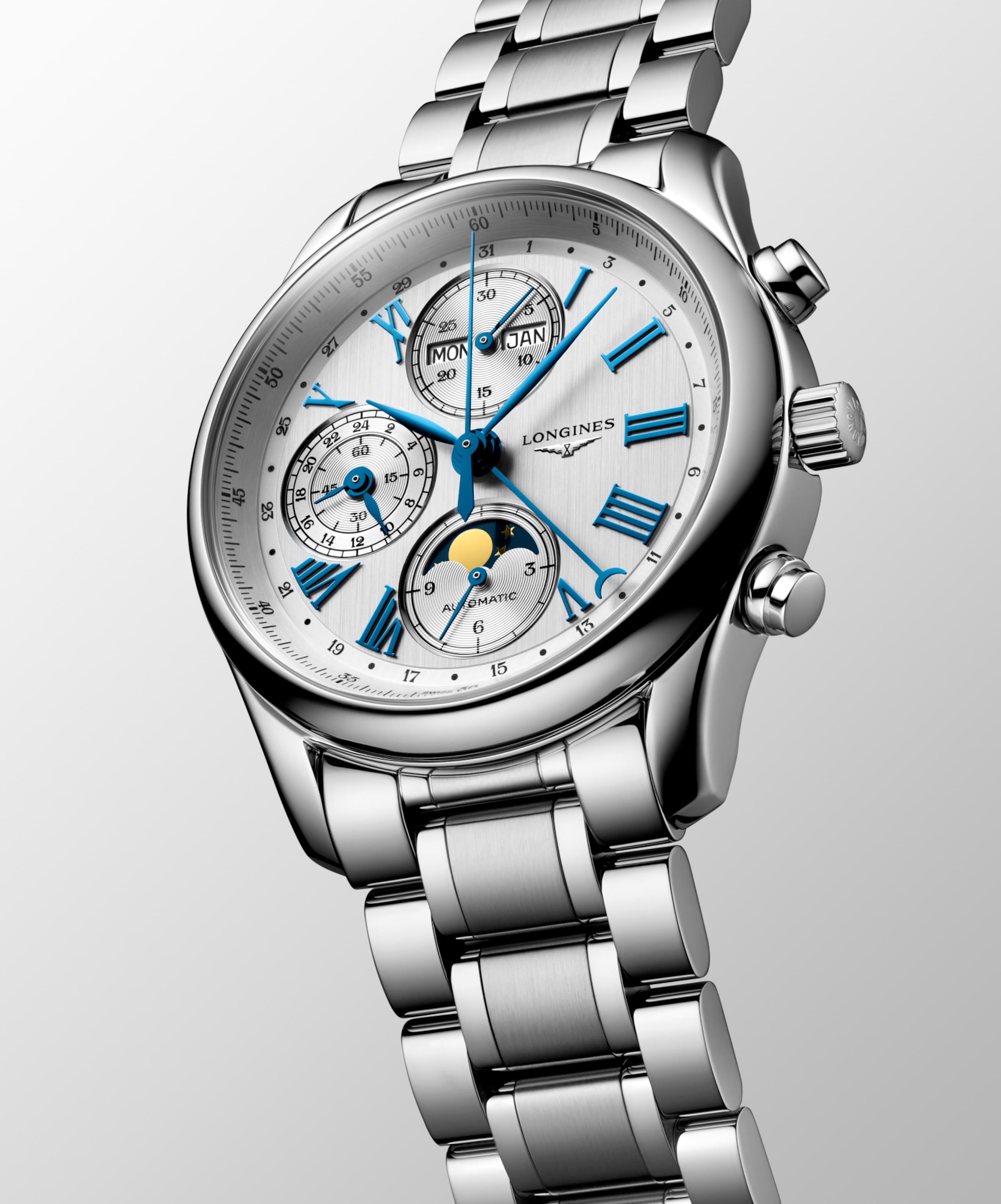 Longines MASTER COLLECTION CHRONO MOONPHASE automatic stainless steel Watch - L2.673.4.71.6