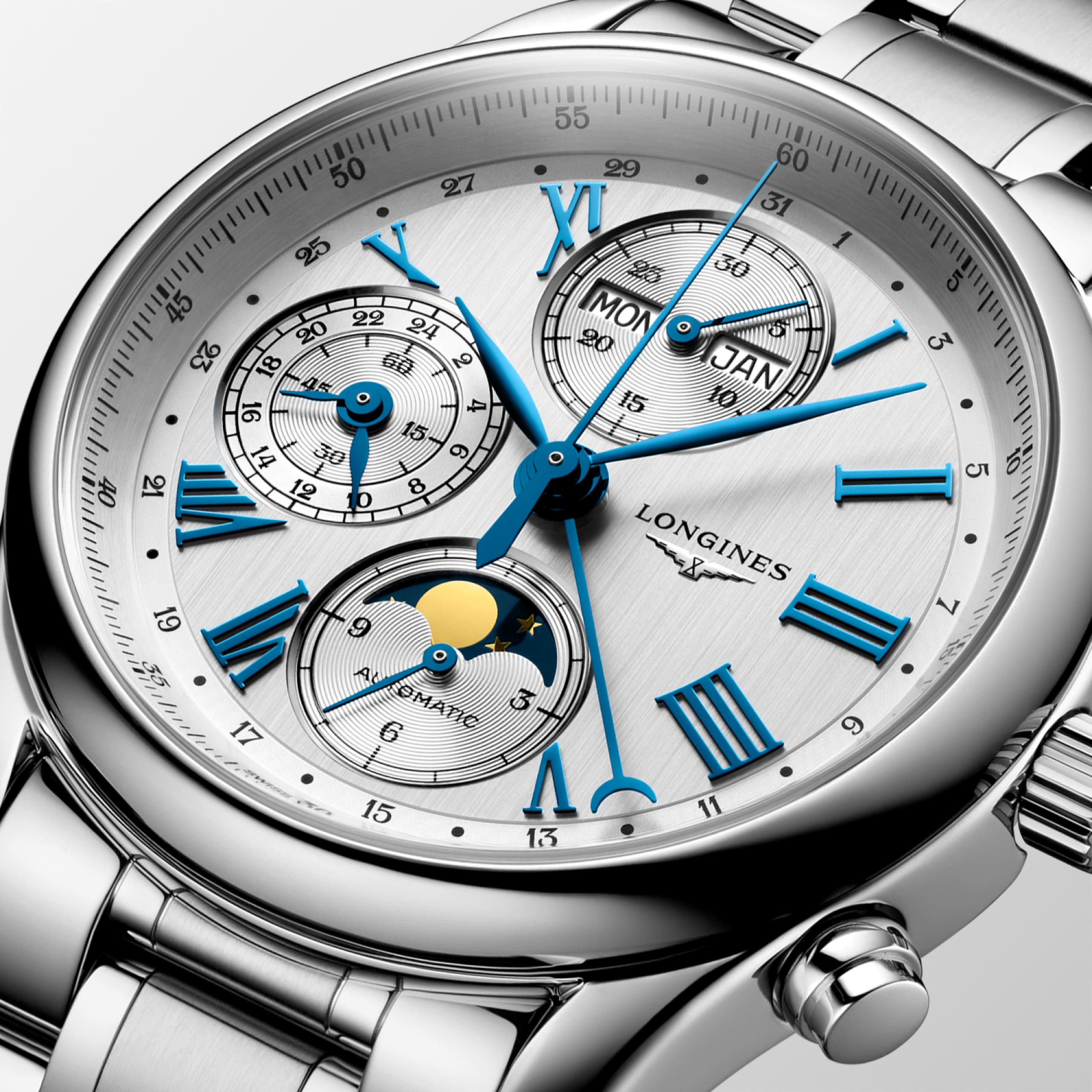 Longines MASTER COLLECTION CHRONO MOONPHASE automatic stainless steel Watch - L2.673.4.71.6