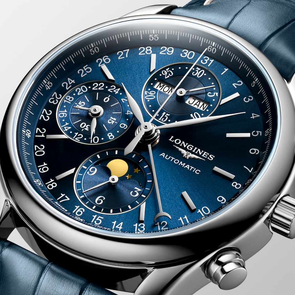 Longines Master Collection Chrono Moonphase 40mm Cadran Bleu Soleillé Alligator - L2.673.4.92.0