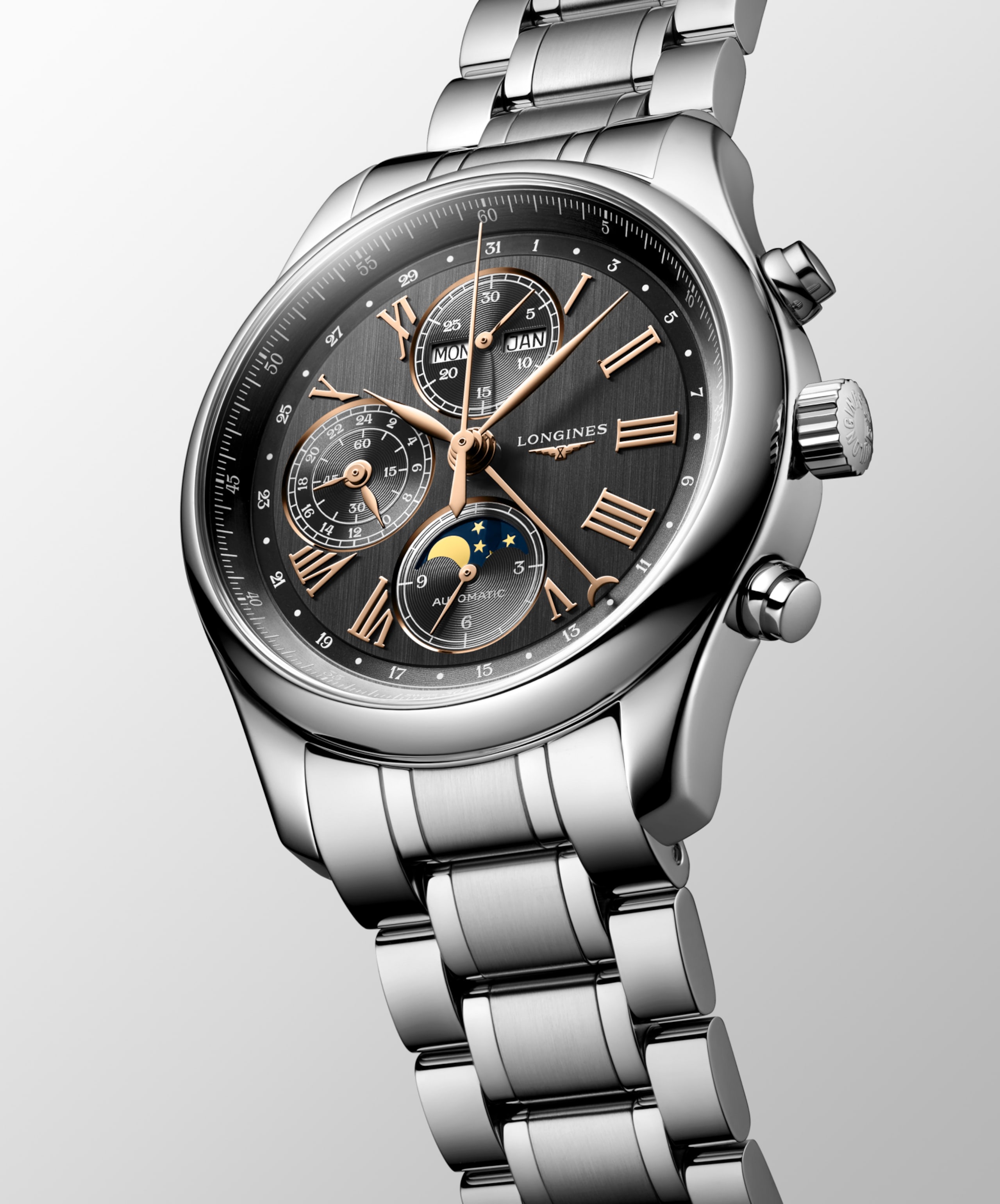 Longines MASTER COLLECTION CHRONO MOONPHASE automatic stainless steel Watch - L2.773.4.61.6