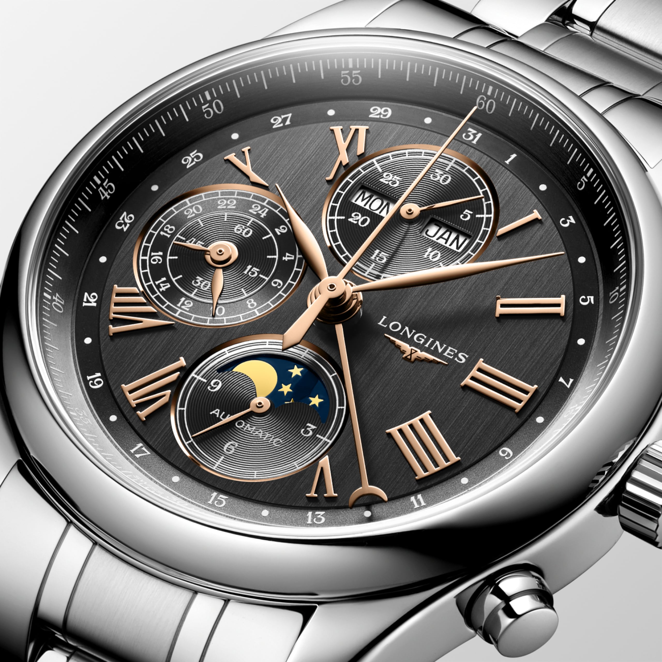 Longines MASTER COLLECTION CHRONO MOONPHASE automatic stainless steel Watch - L2.773.4.61.6