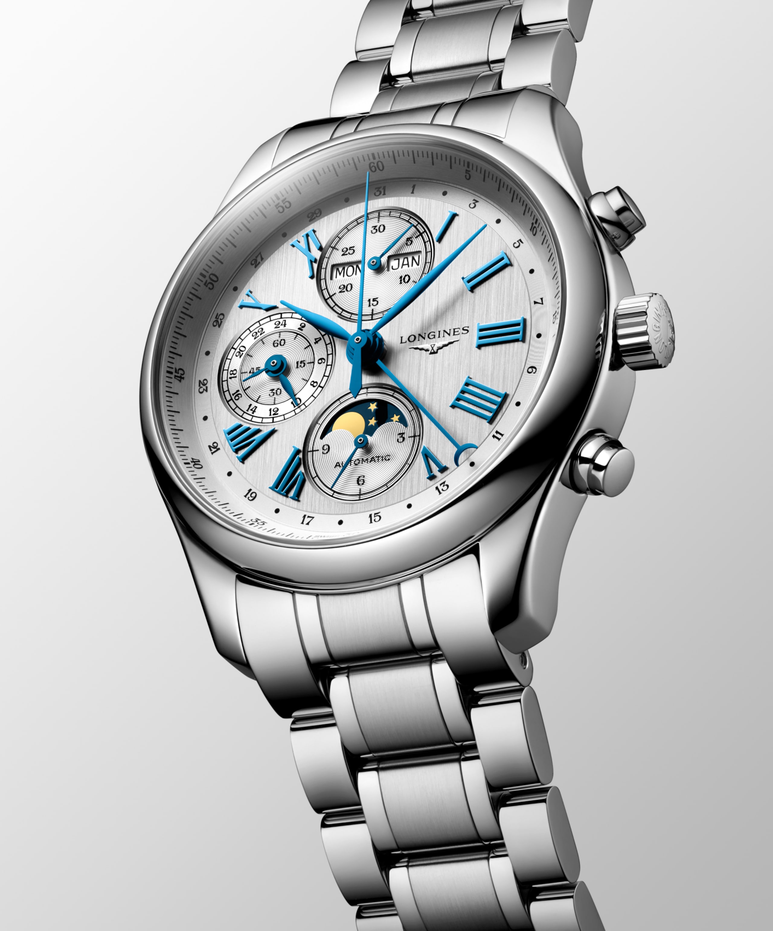 Longines MASTER COLLECTION CHRONO MOONPHASE 오토매틱 스테인리스 스틸 Watch - L2.773.4.71.6