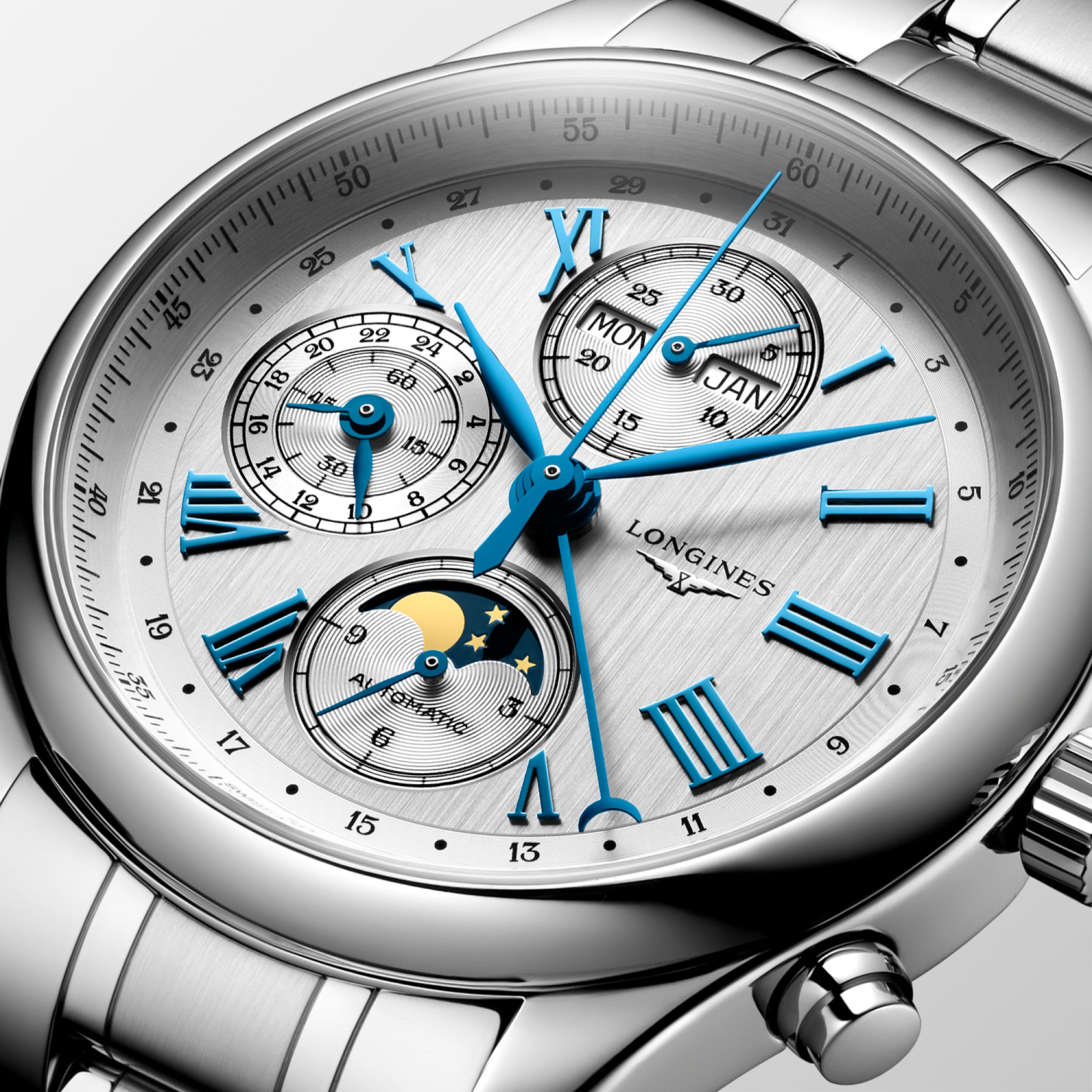 Longines MASTER COLLECTION CHRONO MOONPHASE 오토매틱 스테인리스 스틸 Watch - L2.773.4.71.6