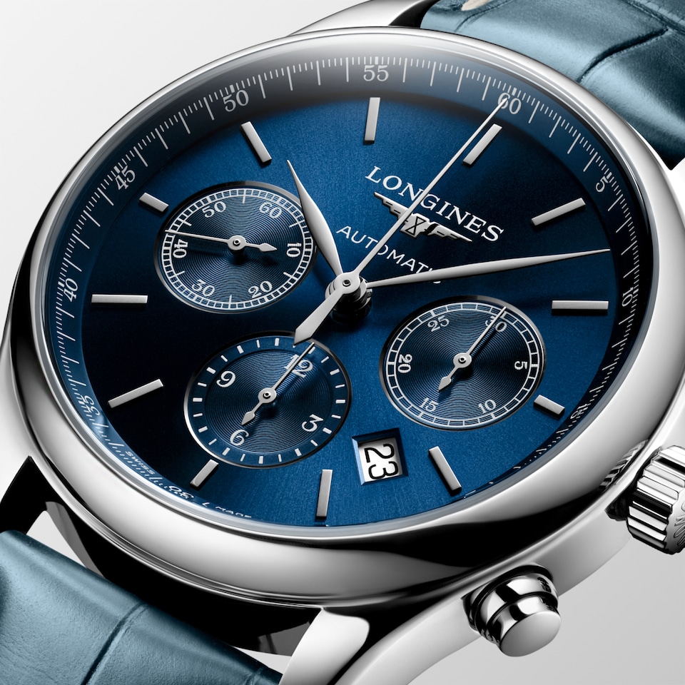 Longines Master Collection Chronograph 42mm Cadran Bleu Soleillé Alligator - L2.759.4.92.0
