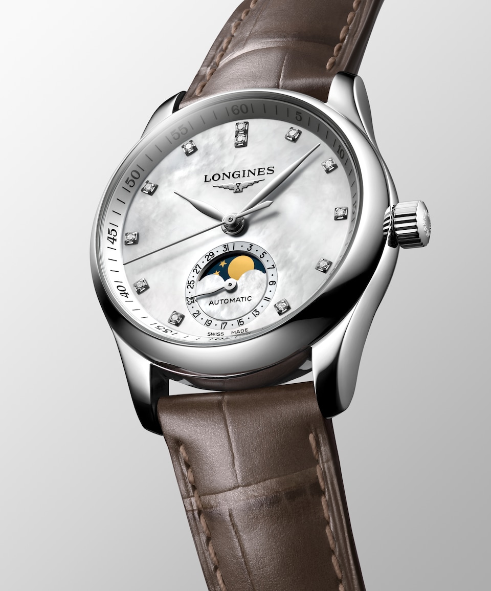 Longines Master Collection Moonphase 34mm Cadran Nacre Blanche Bracelet Alligator - L2.409.4.87.4