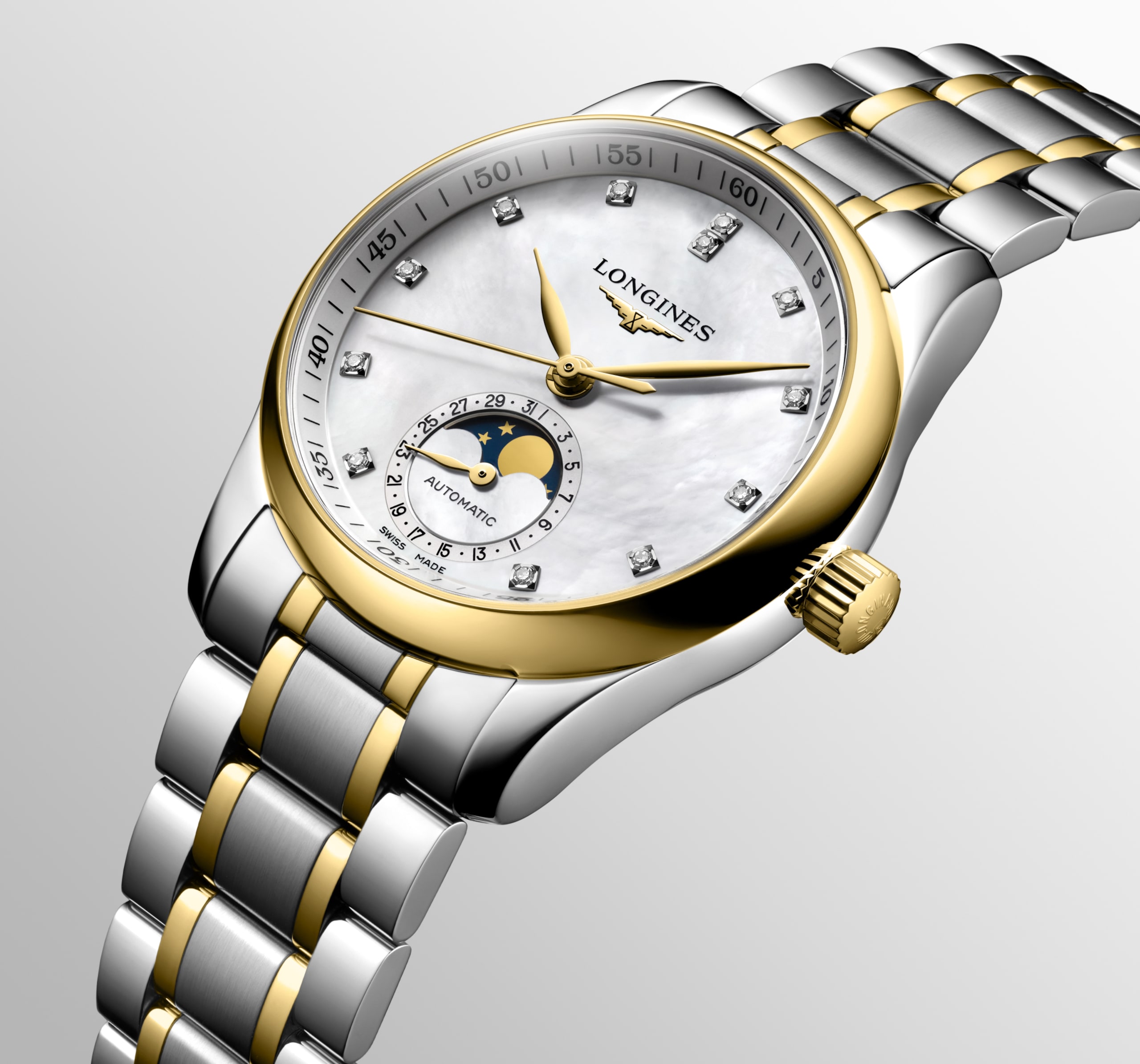Longines MASTER COLLECTION MOONPHASE automatic stainless steel and 18 karat yellow gold cap 200 Watch - L2.409.5.87.7