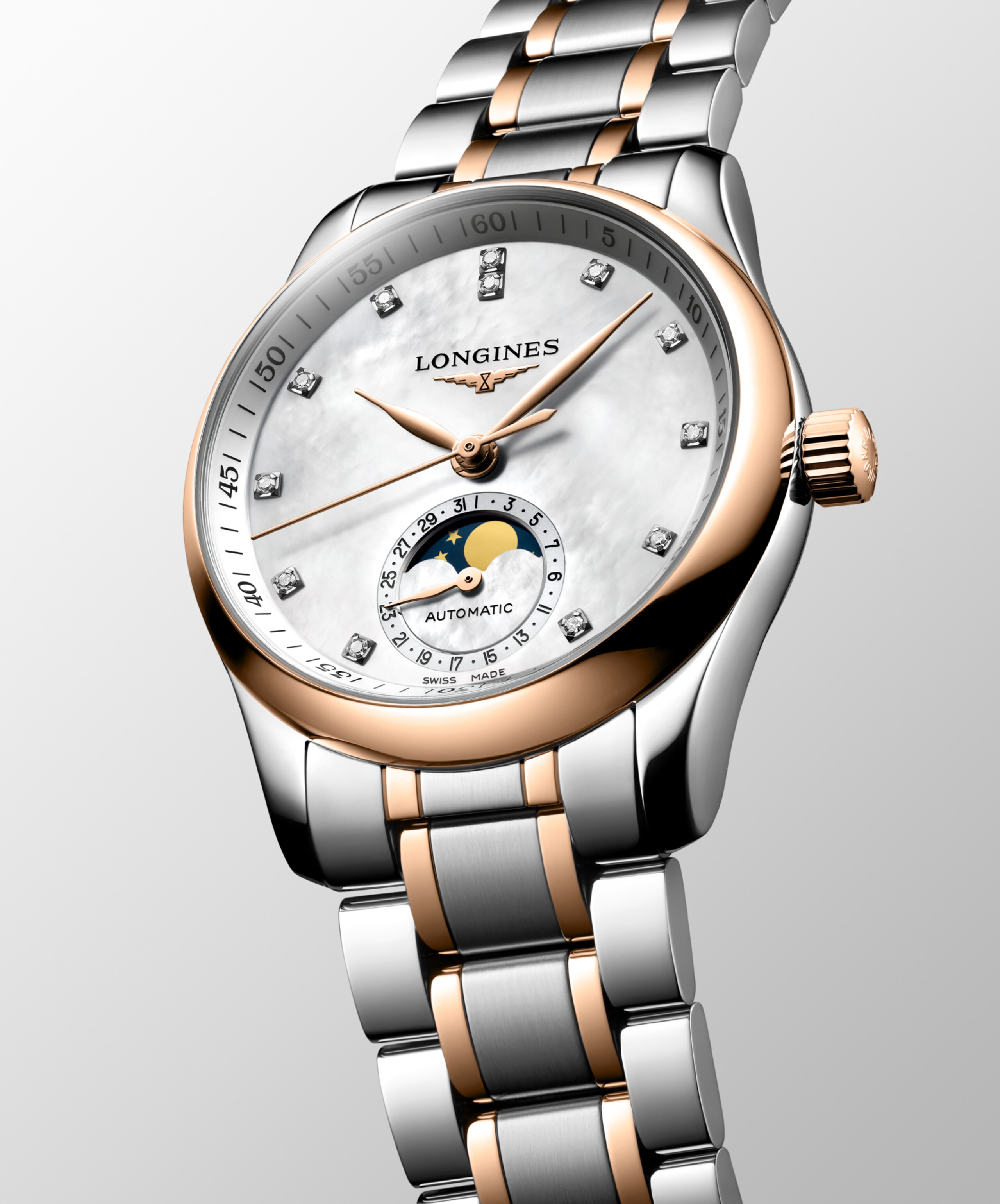 Longines MASTER COLLECTION MOONPHASE automatic stainless steel and 18 karat pink gold cap 200 Watch - L2.409.5.89.7