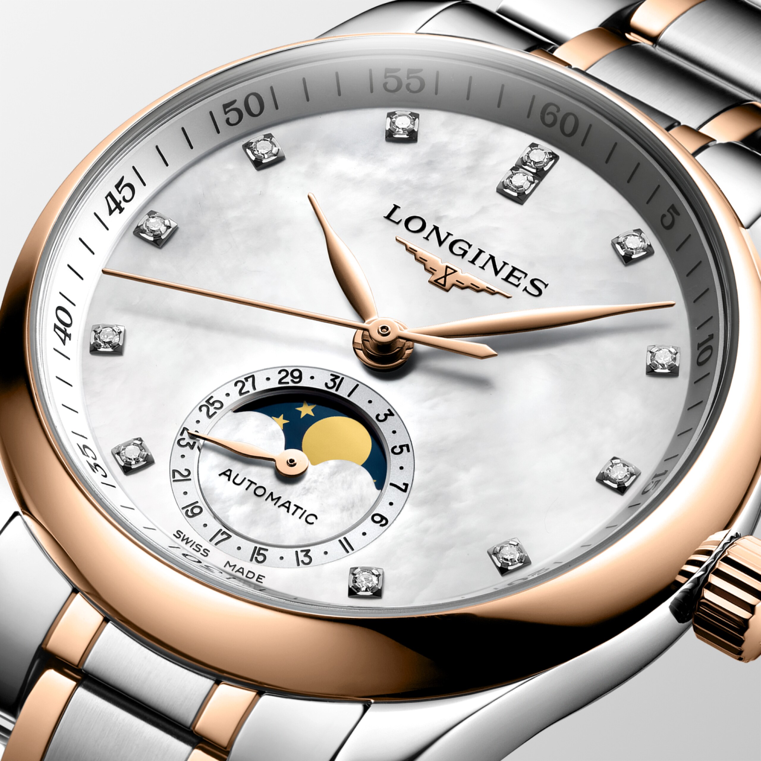 Longines MASTER COLLECTION MOONPHASE automatic stainless steel and 18 karat pink gold cap 200 Watch - L2.409.5.89.7