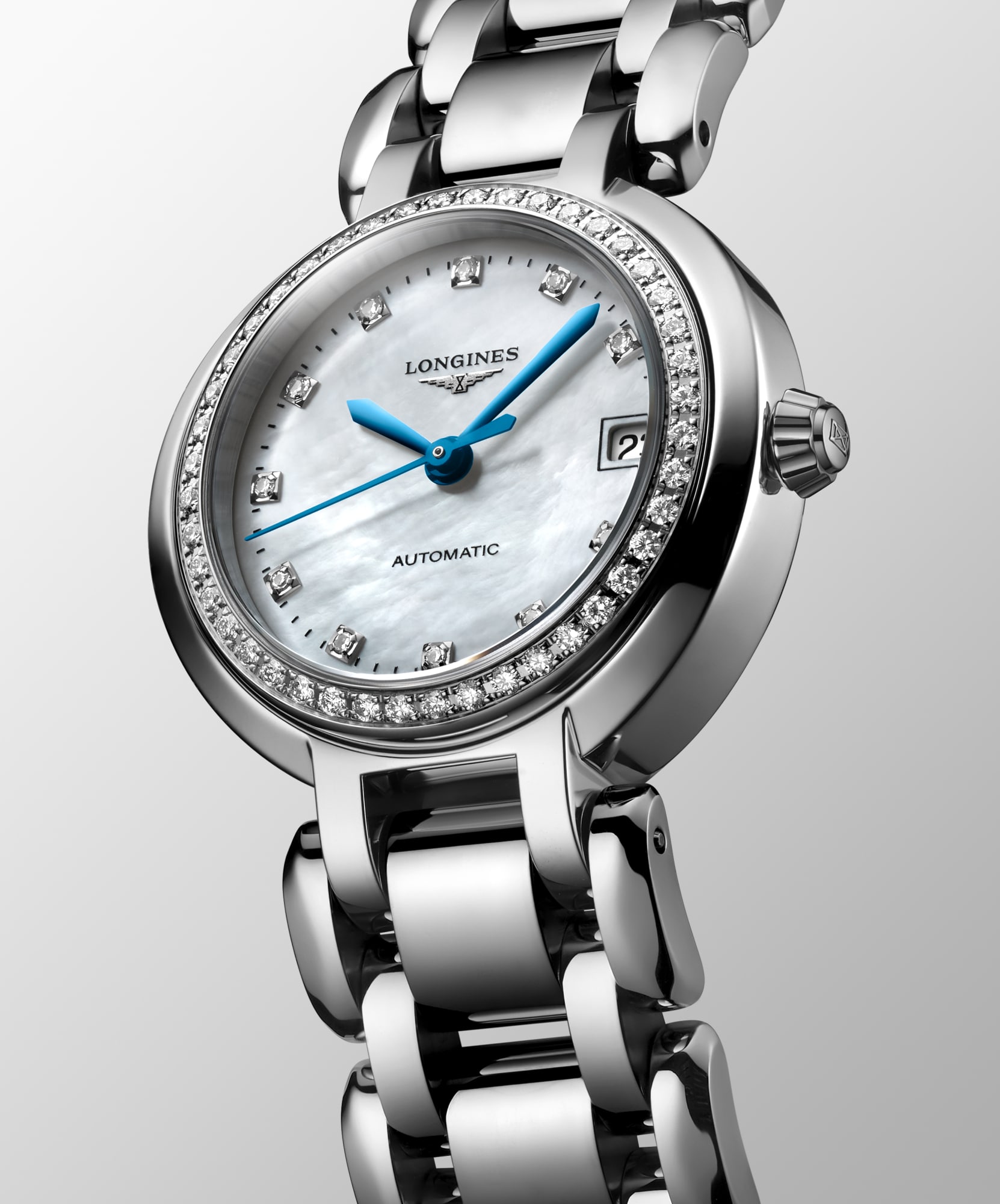 LONGINES PRIMALUNA Automatic, Stainless Steel, White Mother-of