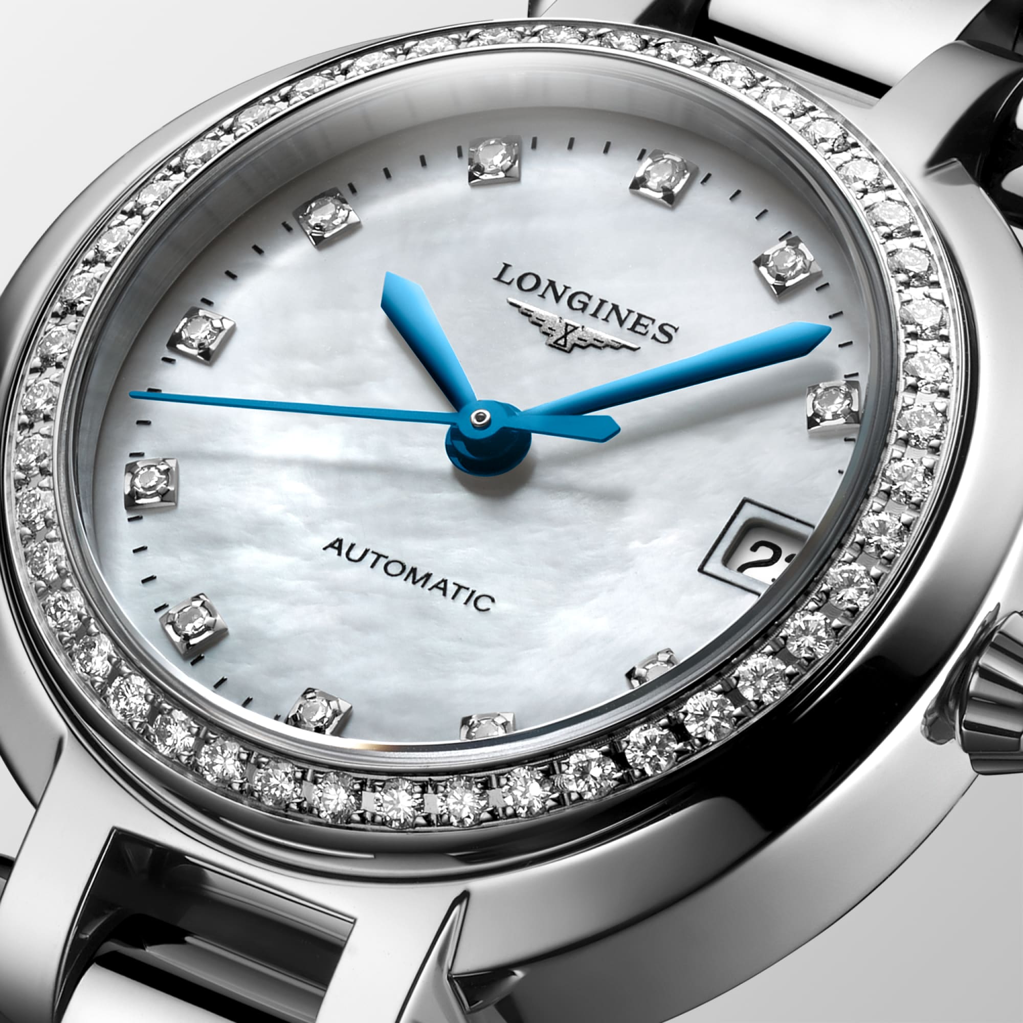 LONGINES PRIMALUNA Automatic, Stainless Steel, White Mother-of