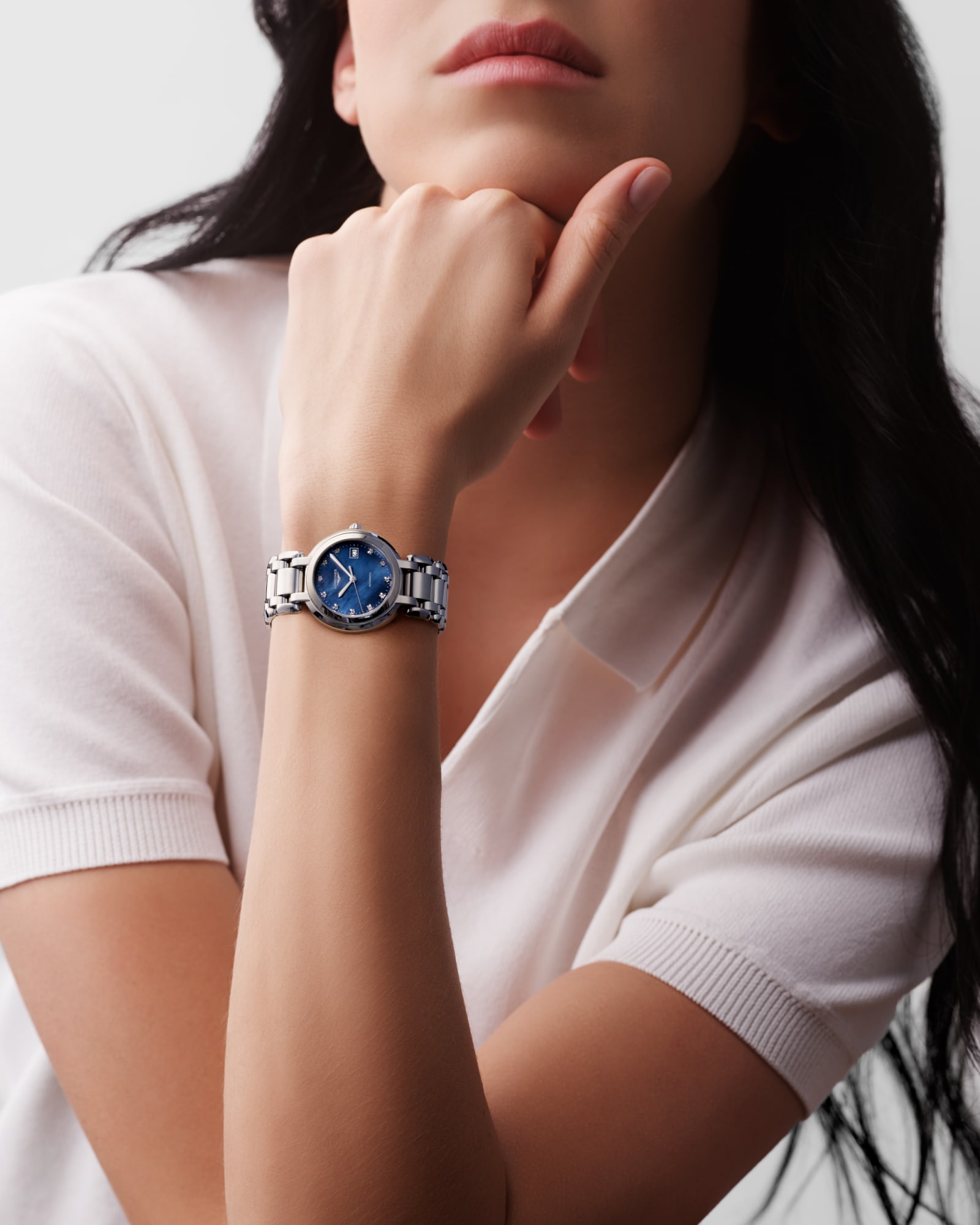 Longines Primaluna Automatic watch 30mm, Blue mother-of