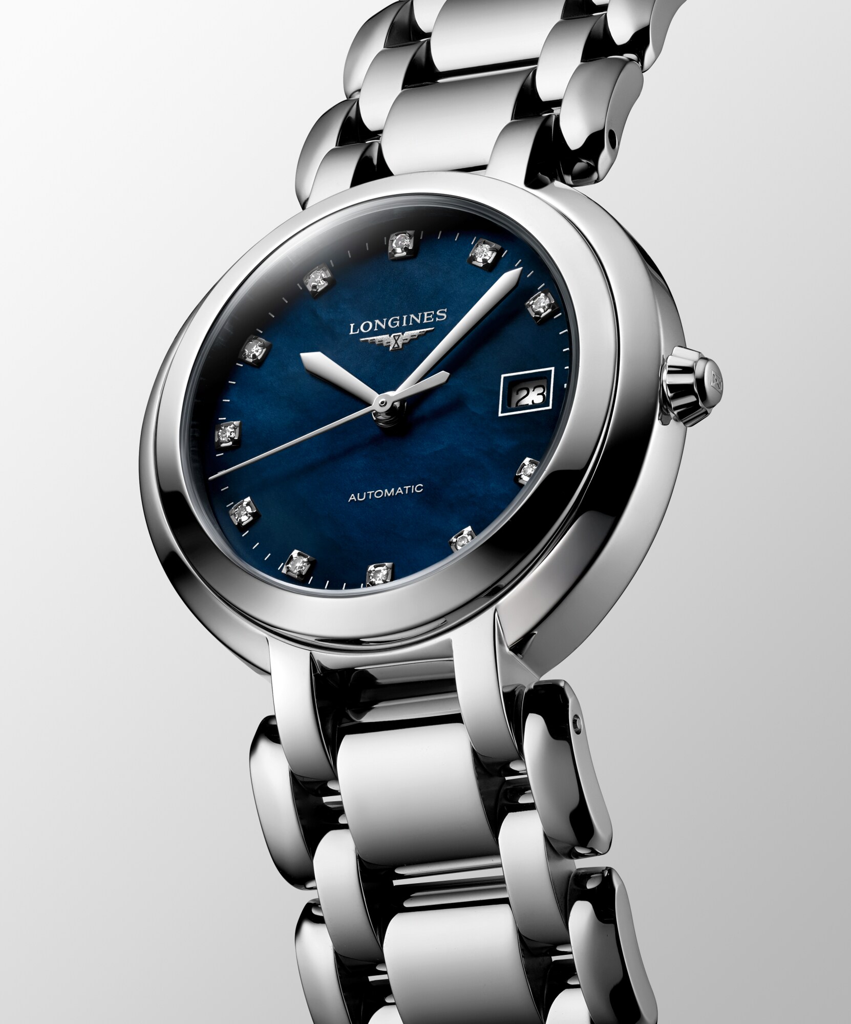 Longines Primaluna Automatic watch 30mm, Blue mother-of