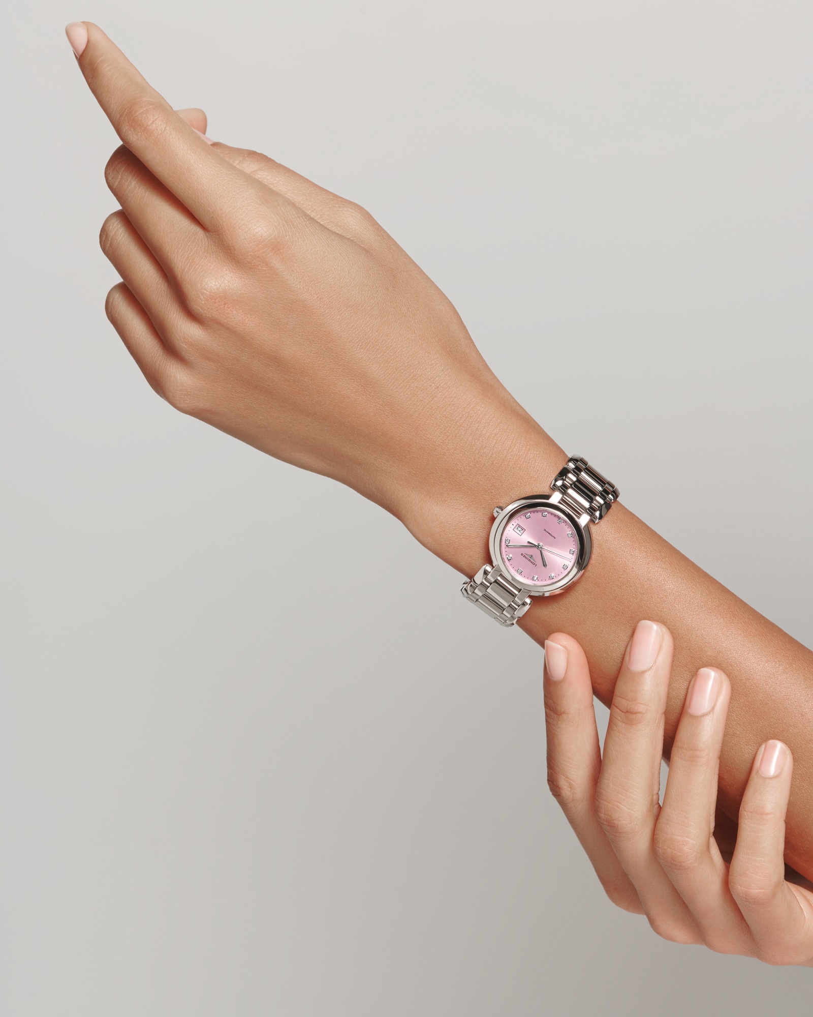 LONGINES PRIMALUNA Automatic, Stainless Steel, Sunray Pink Dial