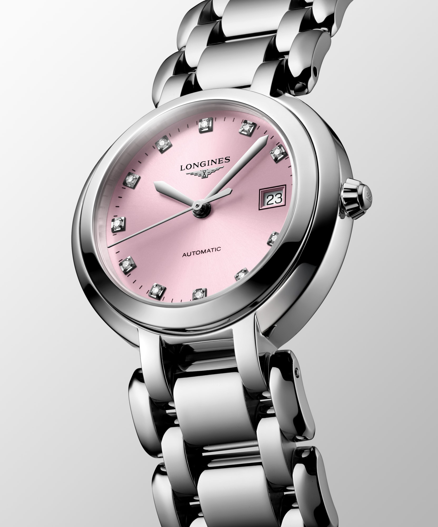 LONGINES PRIMALUNA Automatic, Stainless Steel, Sunray Pink Dial