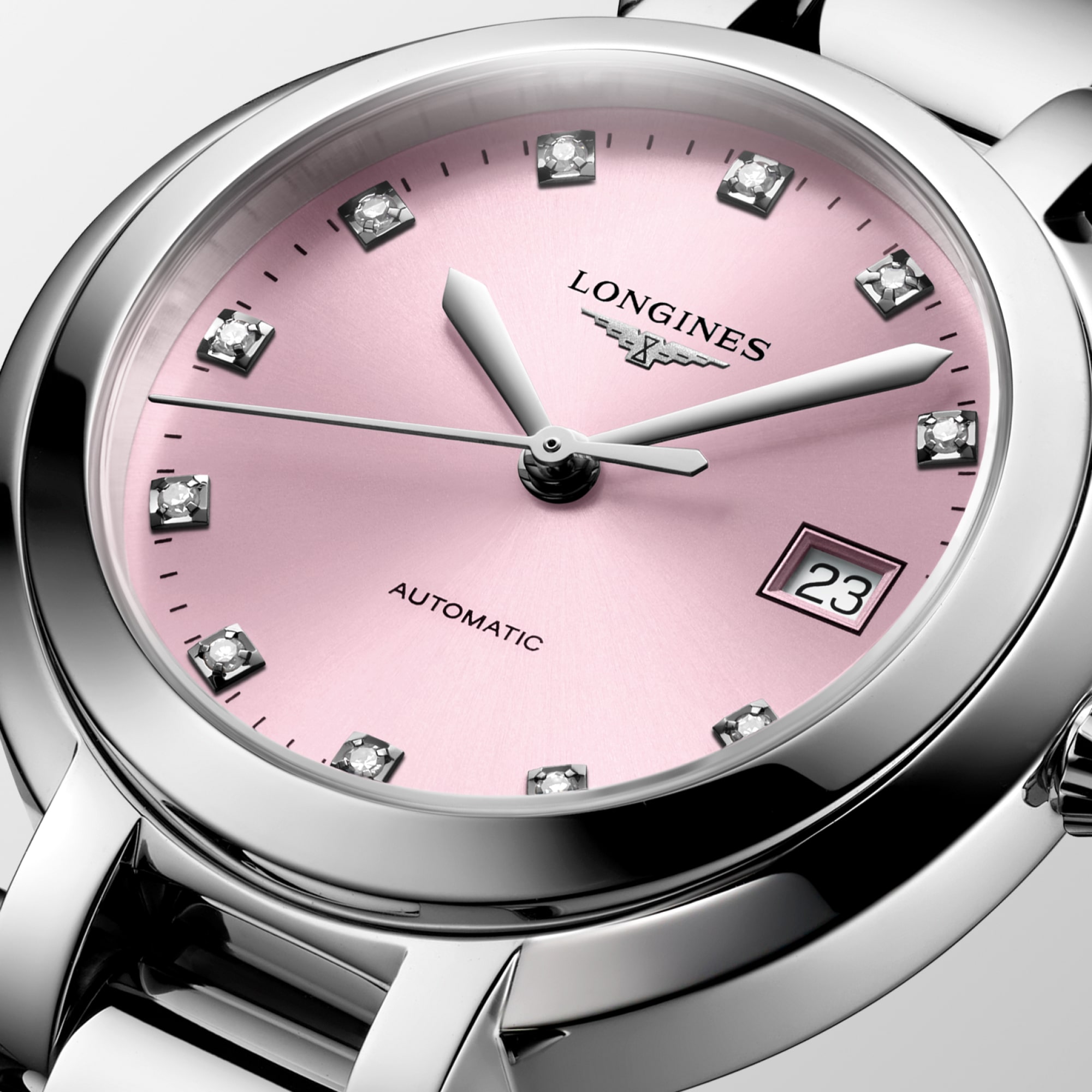 LONGINES PRIMALUNA Automatic, Stainless Steel, Sunray Pink Dial
