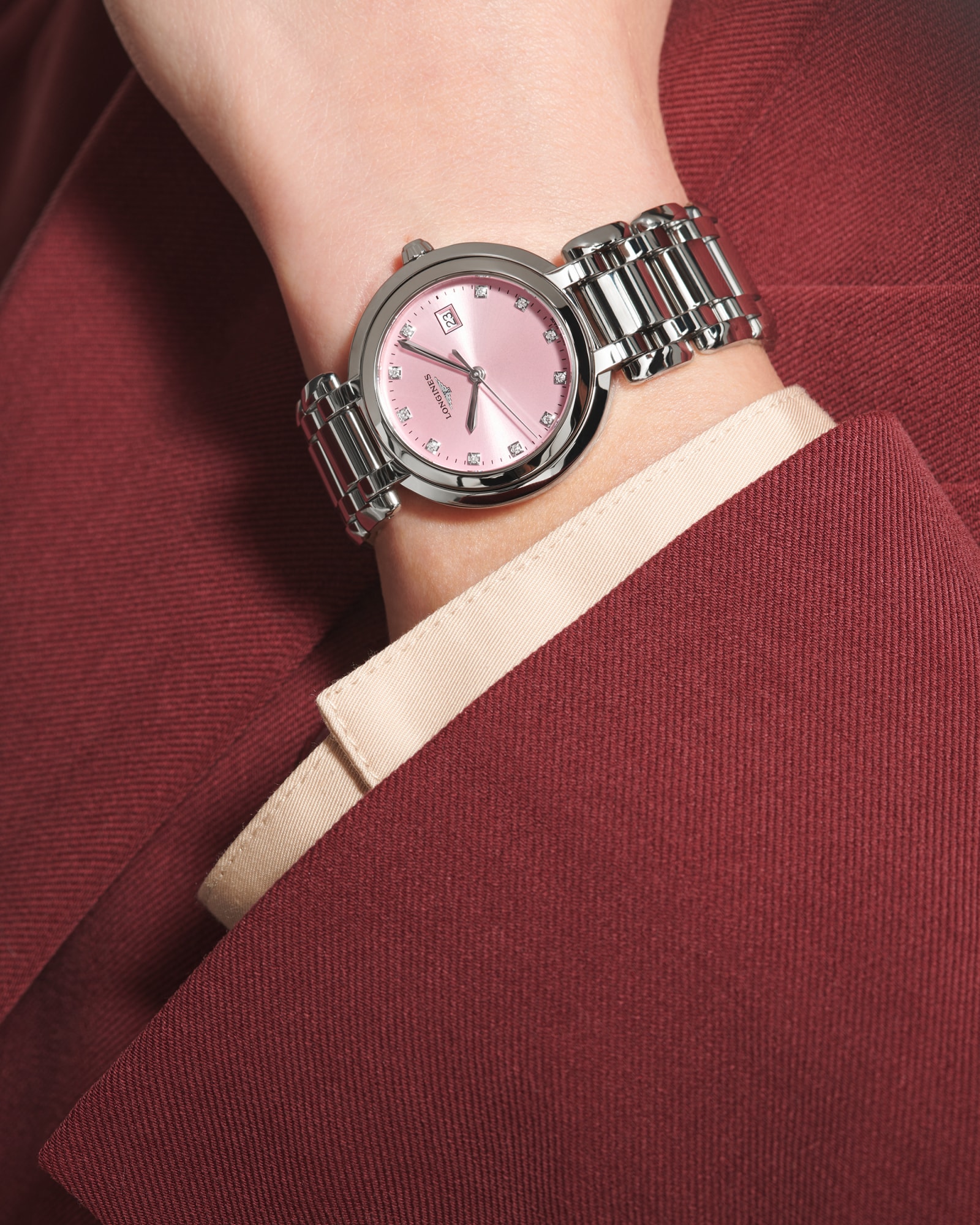 LONGINES PRIMALUNA Quartz, Stainless Steel, Sunray Pink Dial