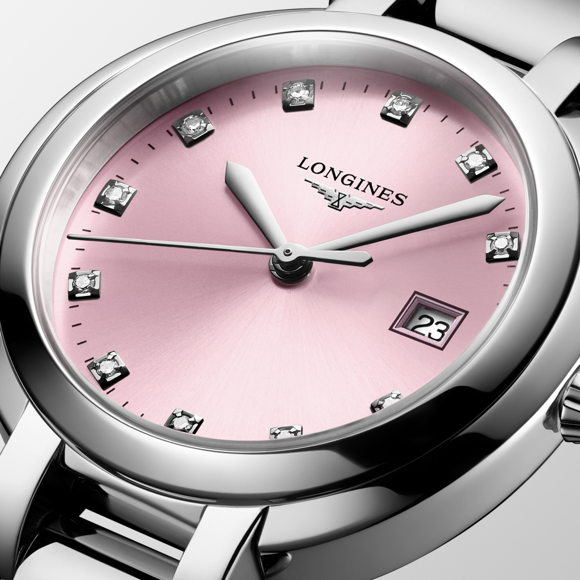 LONGINES PRIMALUNA Quartz, Stainless Steel, Sunray Pink Dial