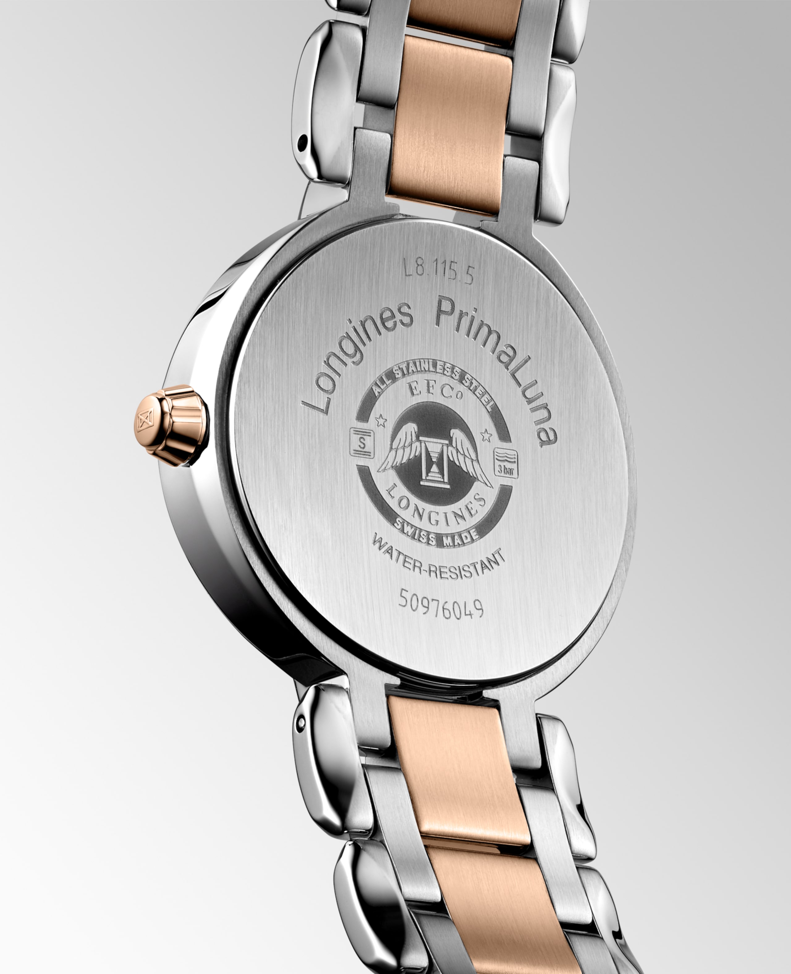 Longines PRIMALUNA MOONPHASE quartz acier et coiffe en or rose 18 carats 200 microns Watch - L8.115.5.61.7