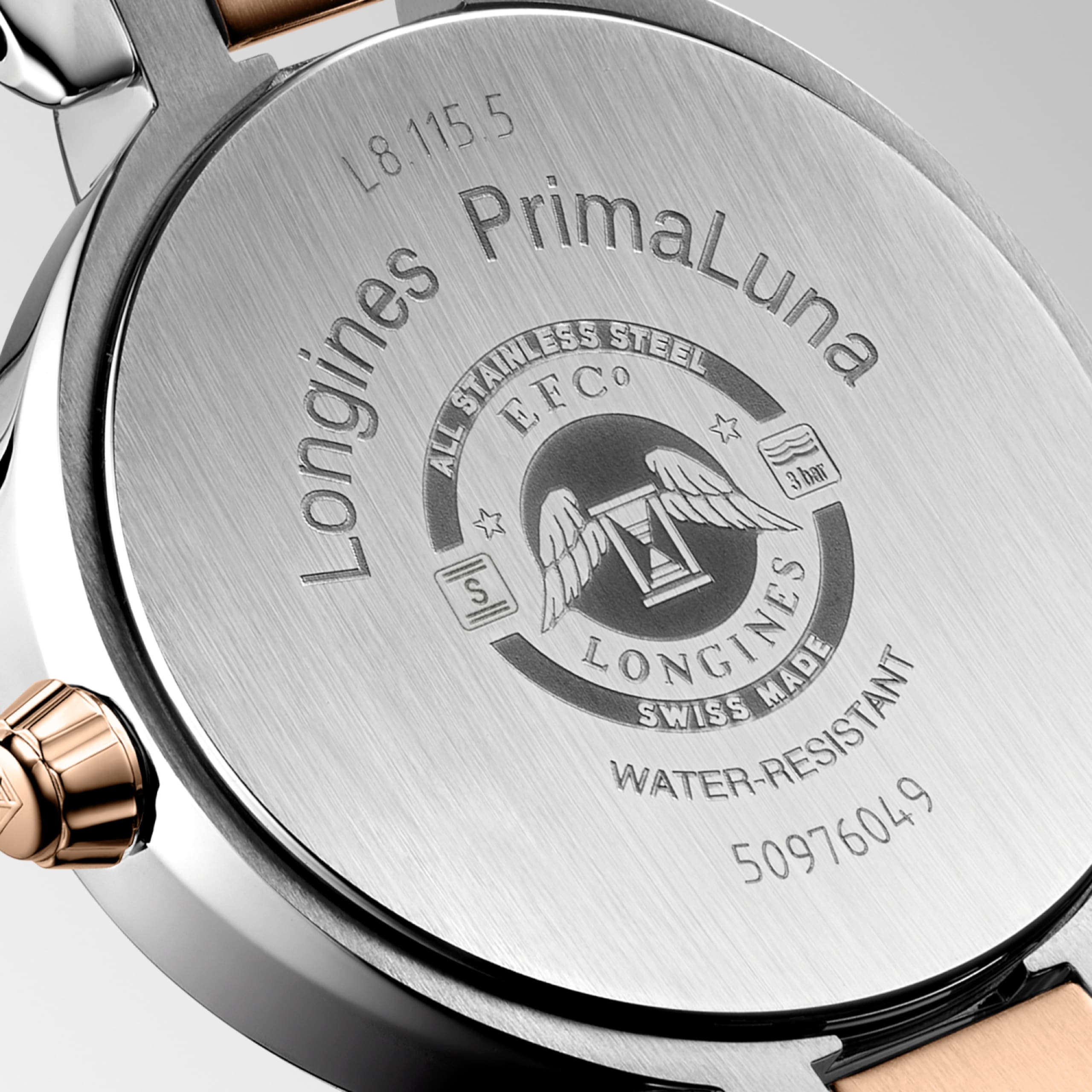 Longines PRIMALUNA MOONPHASE quartz acier et coiffe en or rose 18 carats 200 microns Watch - L8.115.5.61.7