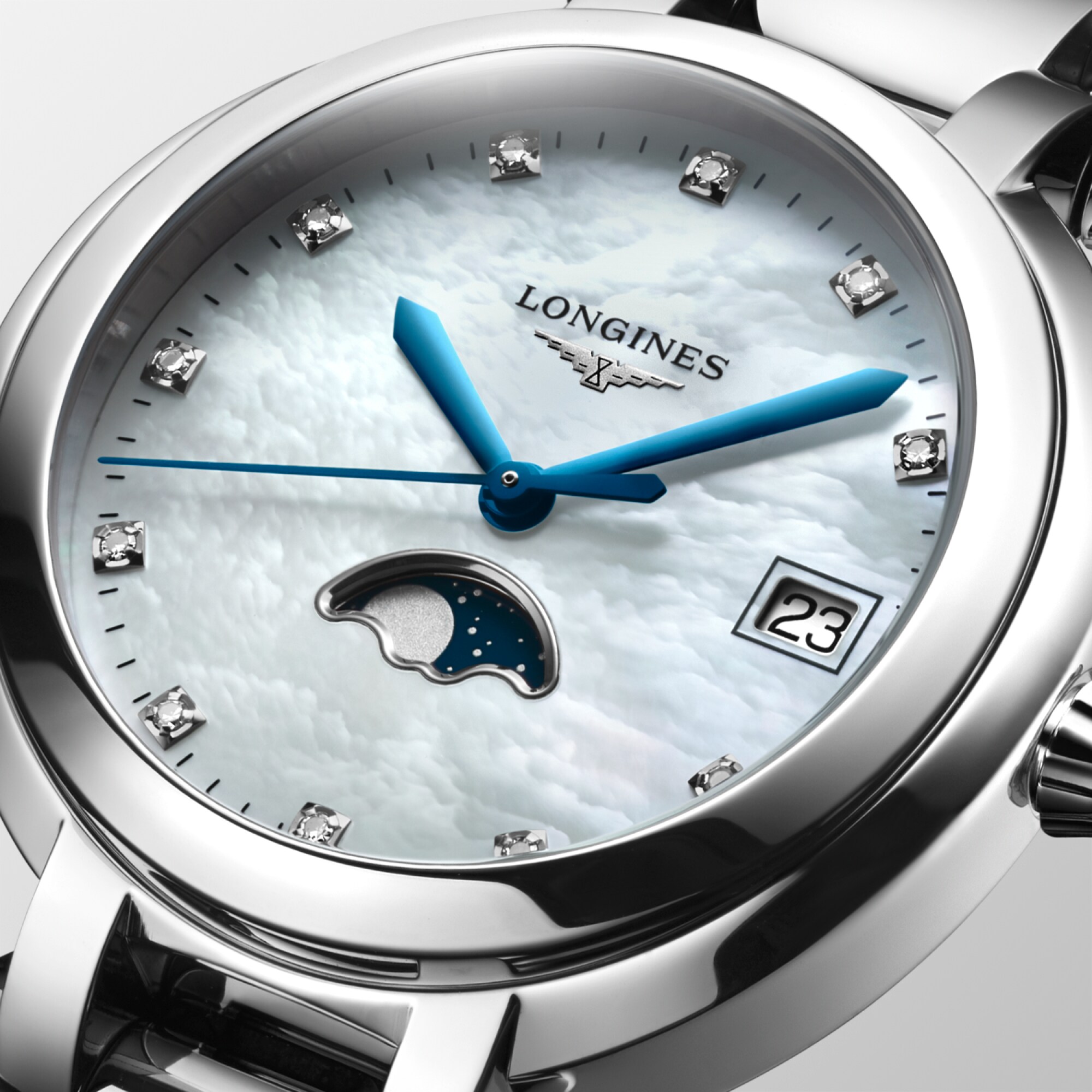 Longines Primaluna Moonphase Quartz watch 34mm, White mother