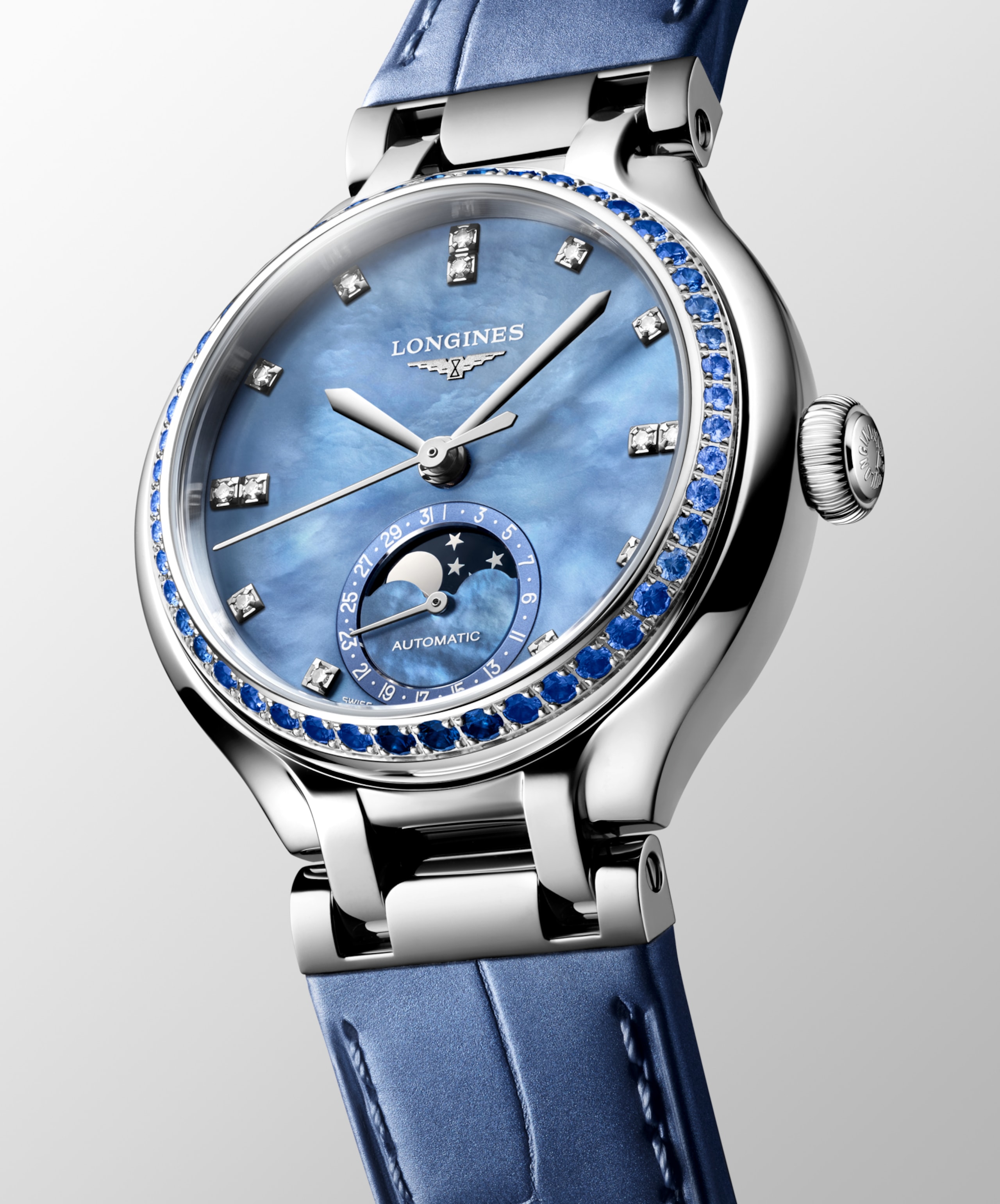Longines PRIMALUNA MOONPHASE automatic stainless steel Watch - L8.126.0.97.2