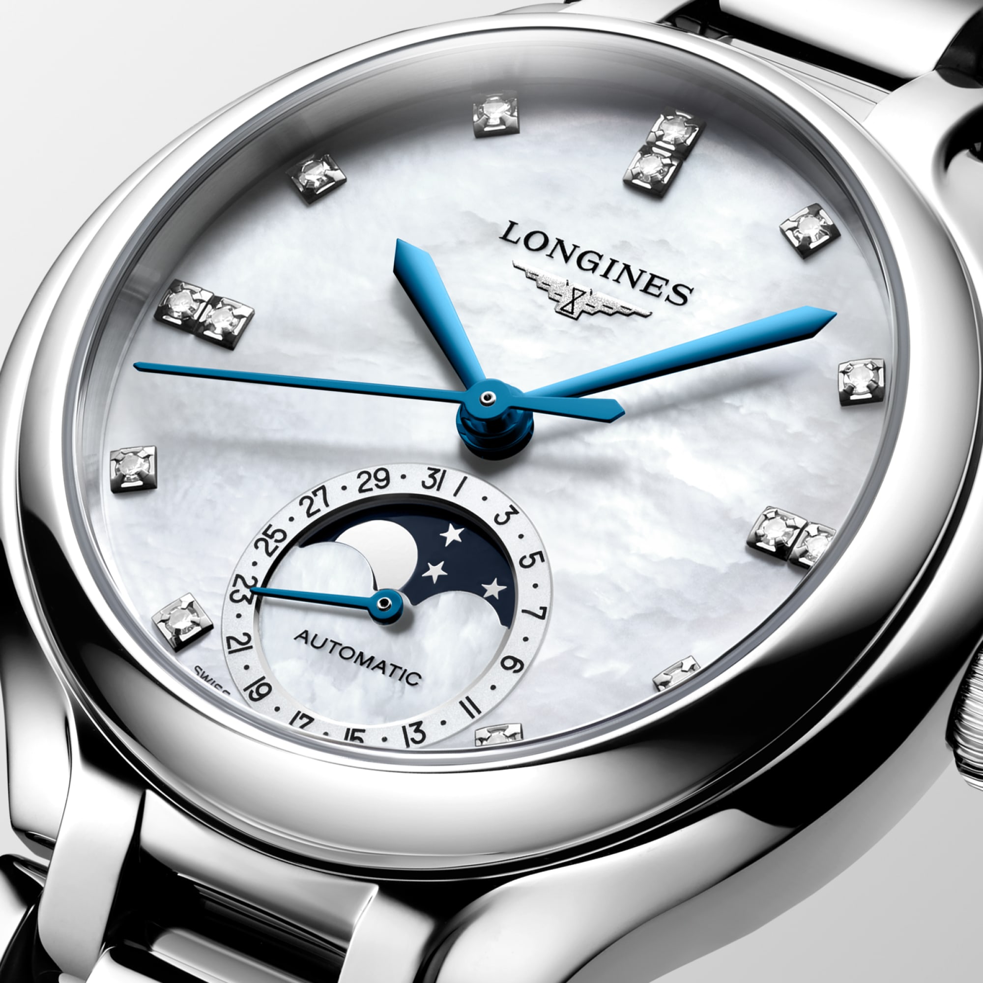LONGINES PRIMALUNA MOONPHASE Automatic, Stainless Steel, White