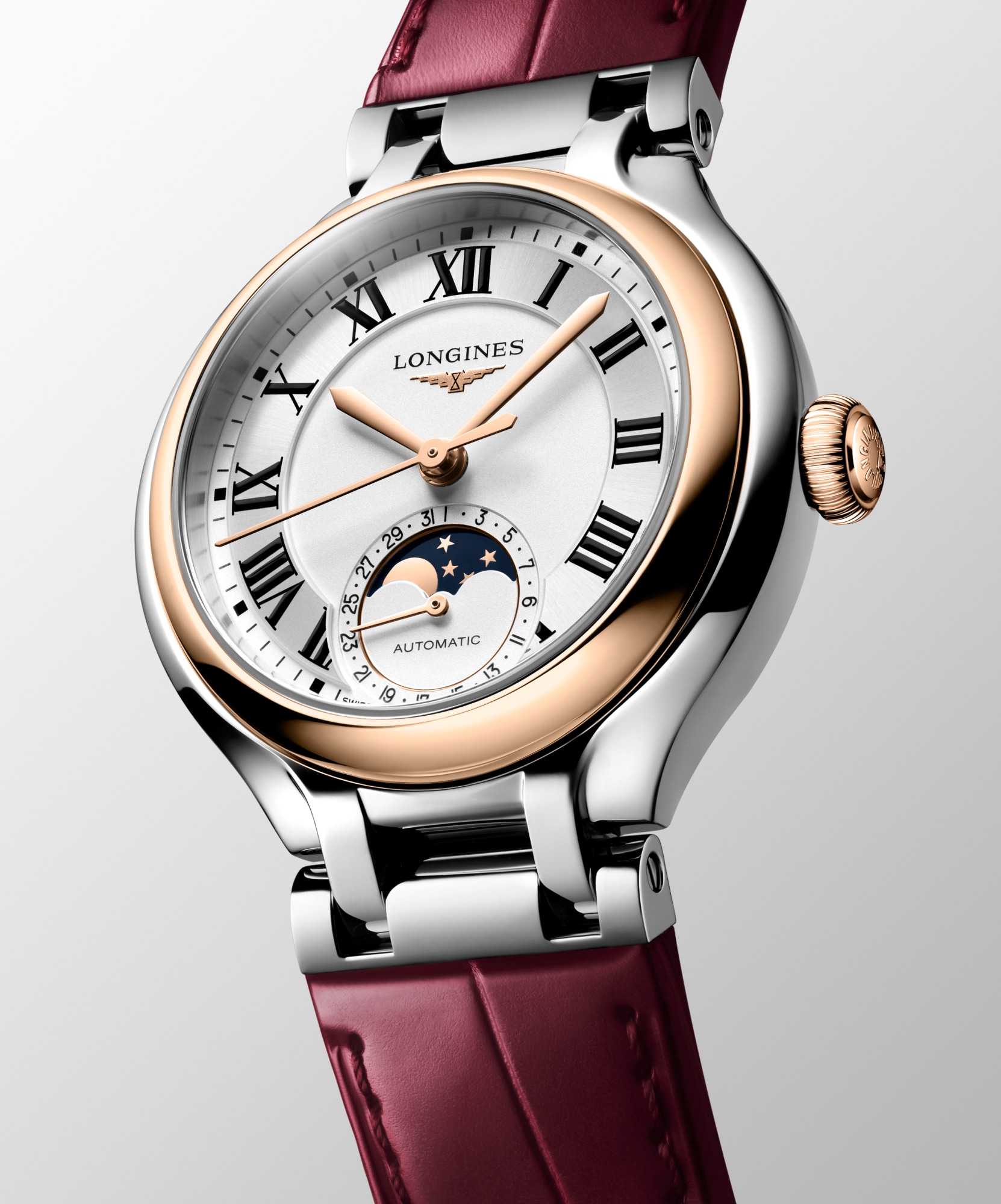 LONGINES PRIMALUNA MOONPHASE Automatic, Stainless Steel And Rose