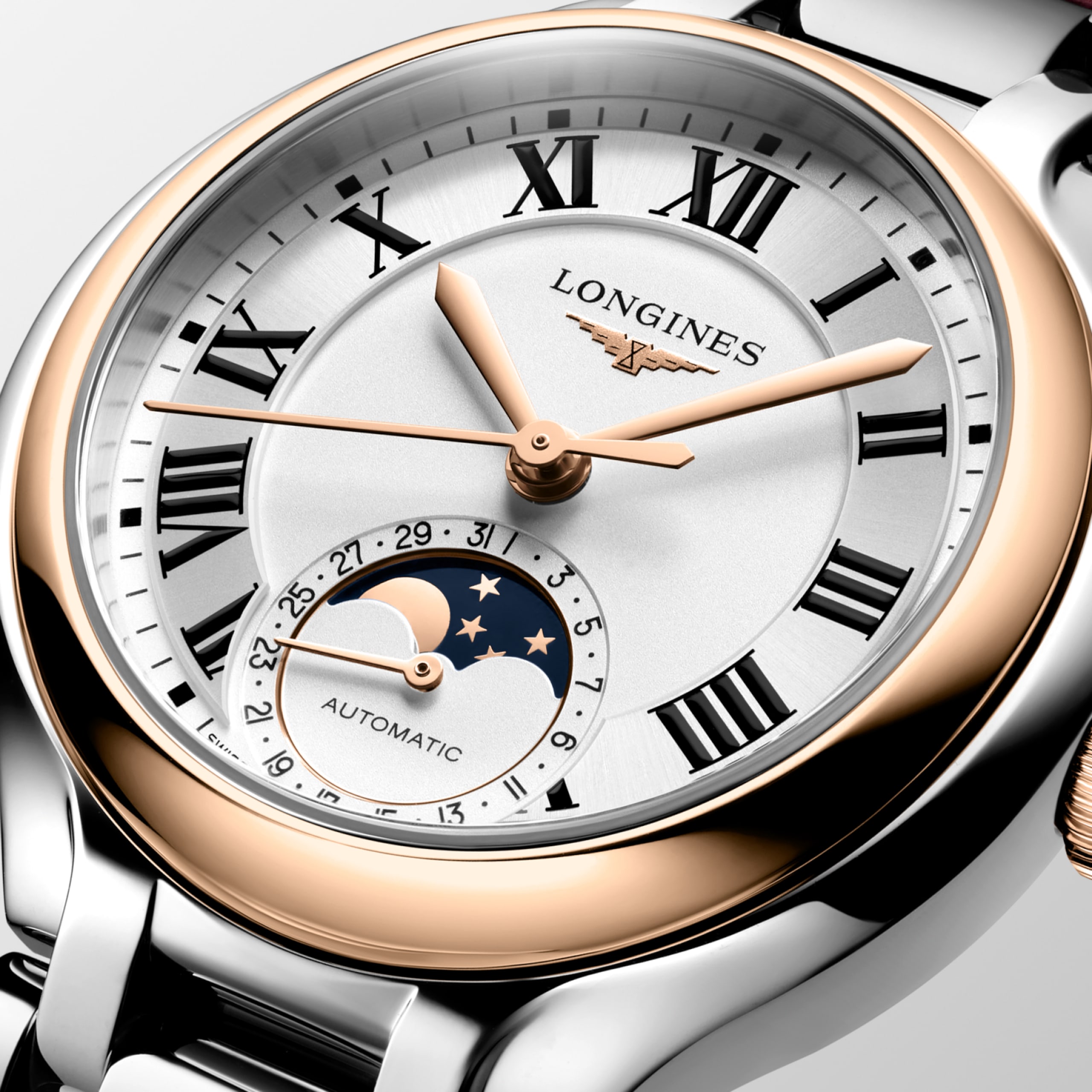 Longines PRIMALUNA MOONPHASE automatique acier et coiffe en or rose 18 carats 200 microns Watch - L8.126.5.71.2