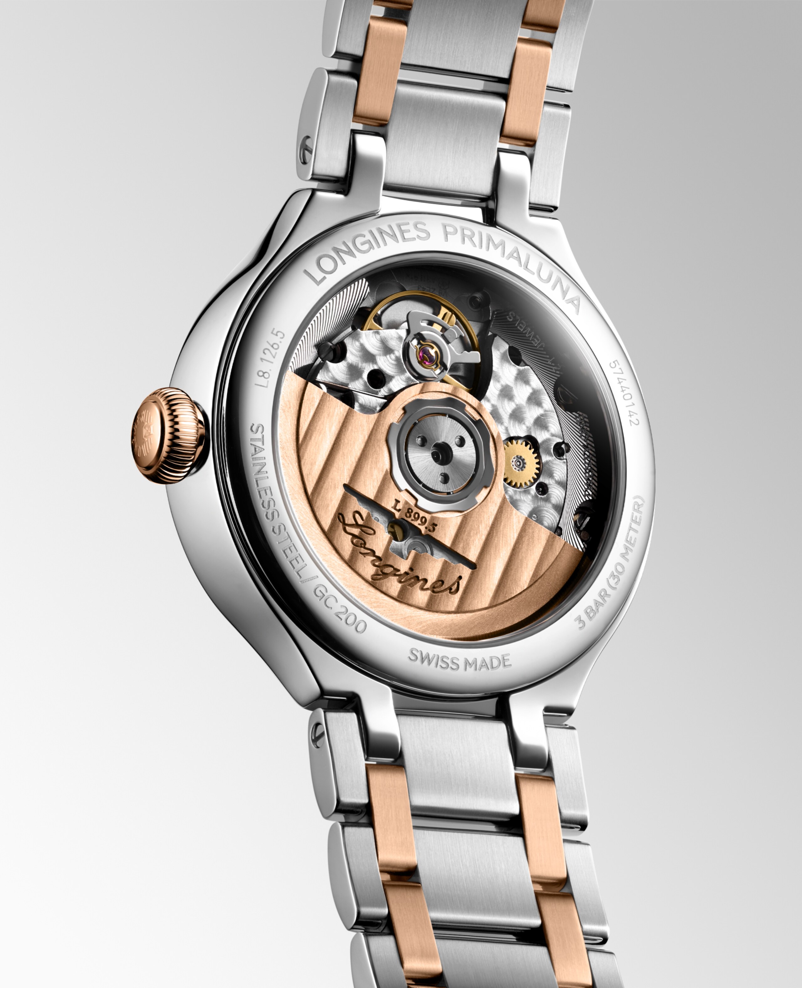 Longines PRIMALUNA MOONPHASE Automatic Stainless steel and 18 karat pink gold cap 200 Watch - L8.126.5.71.7