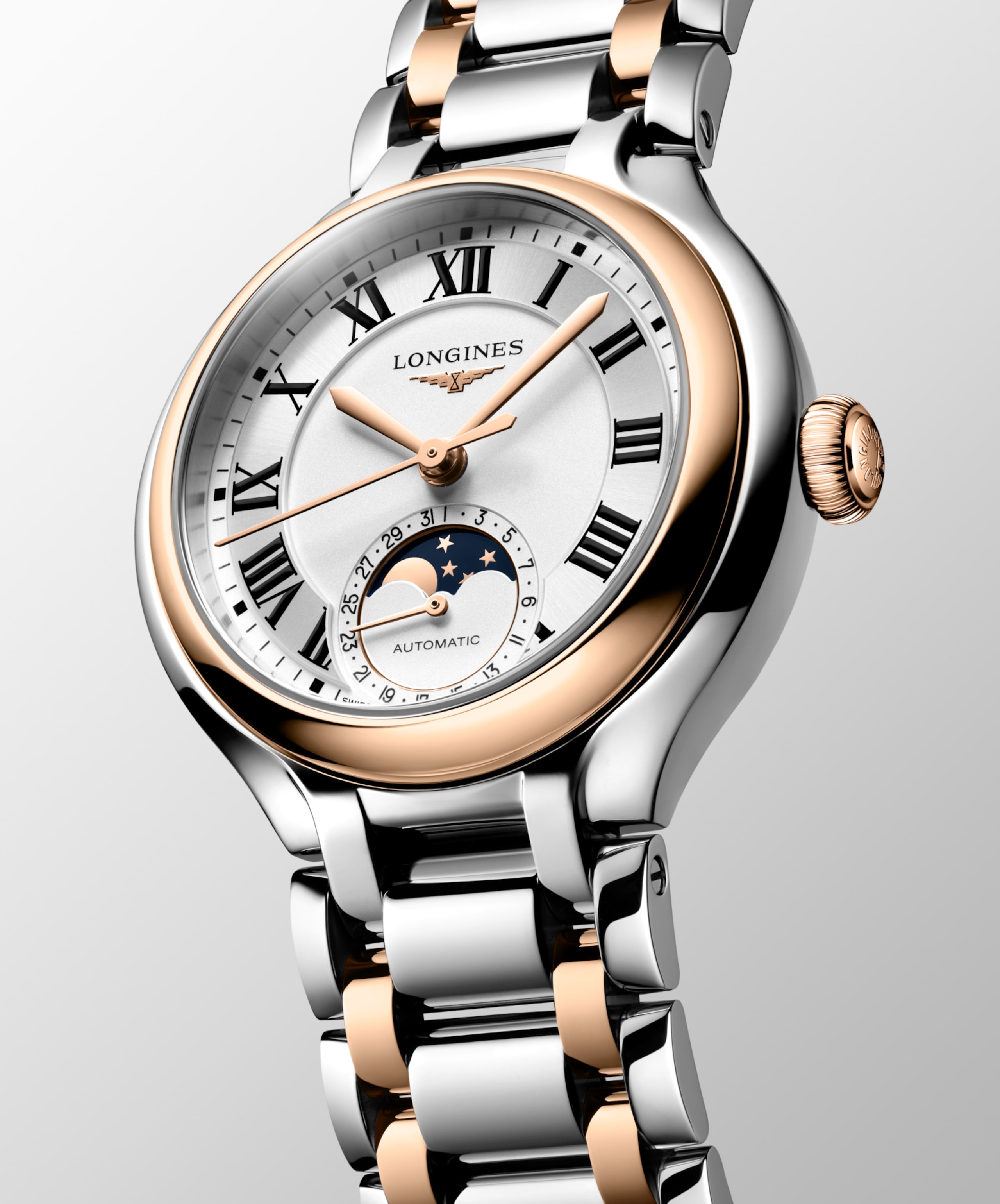 Longines PRIMALUNA MOONPHASE Automatic Stainless steel and 18 karat pink gold cap 200 Watch - L8.126.5.71.7