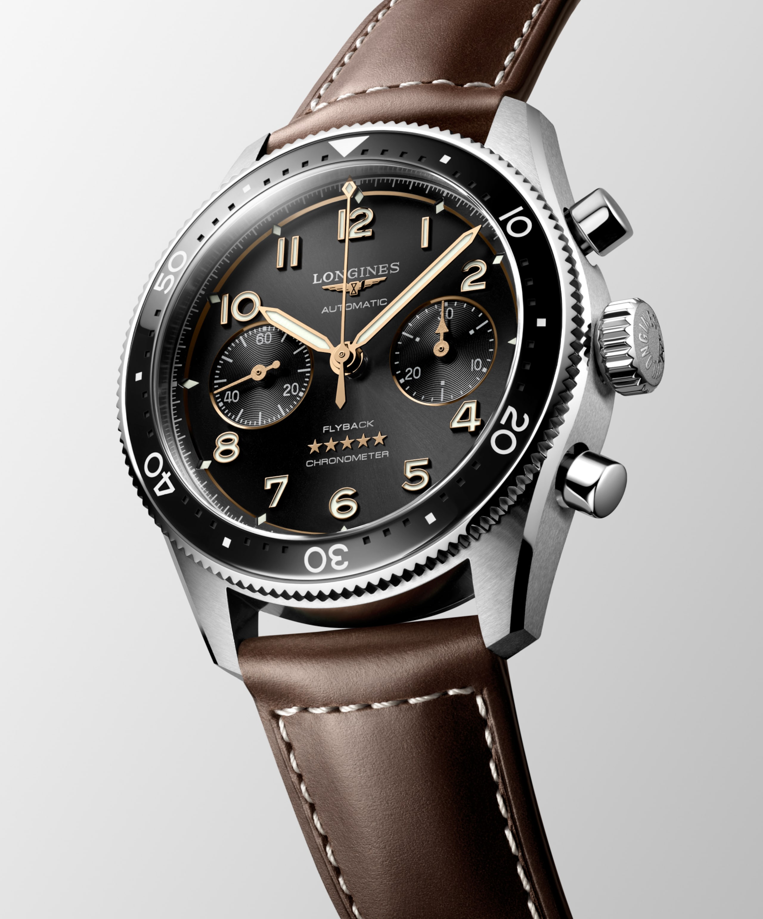 Longines SPIRIT FLYBACK automaat roestvrij staal en keramische ring Watch - L3.821.4.53.2
