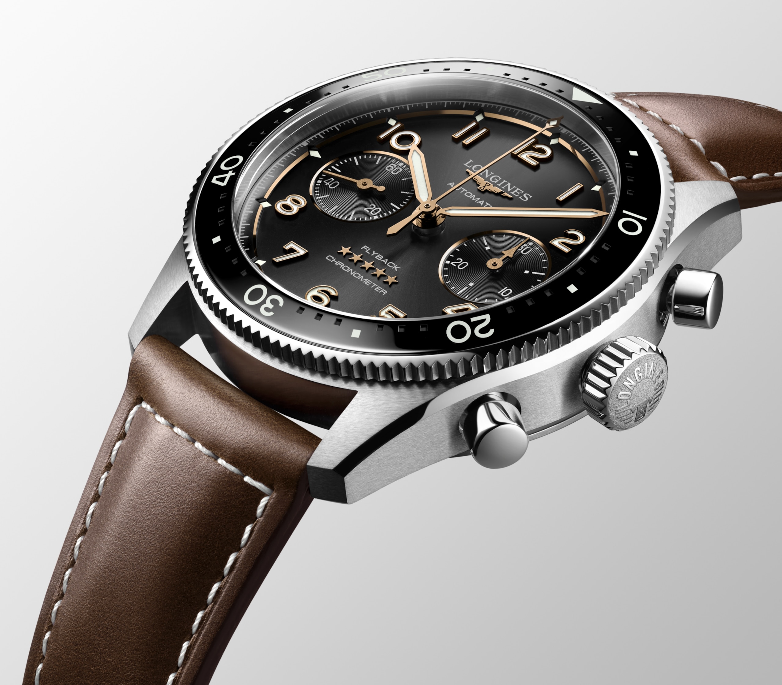 Longines SPIRIT FLYBACK automaat roestvrij staal en keramische ring Watch - L3.821.4.53.2