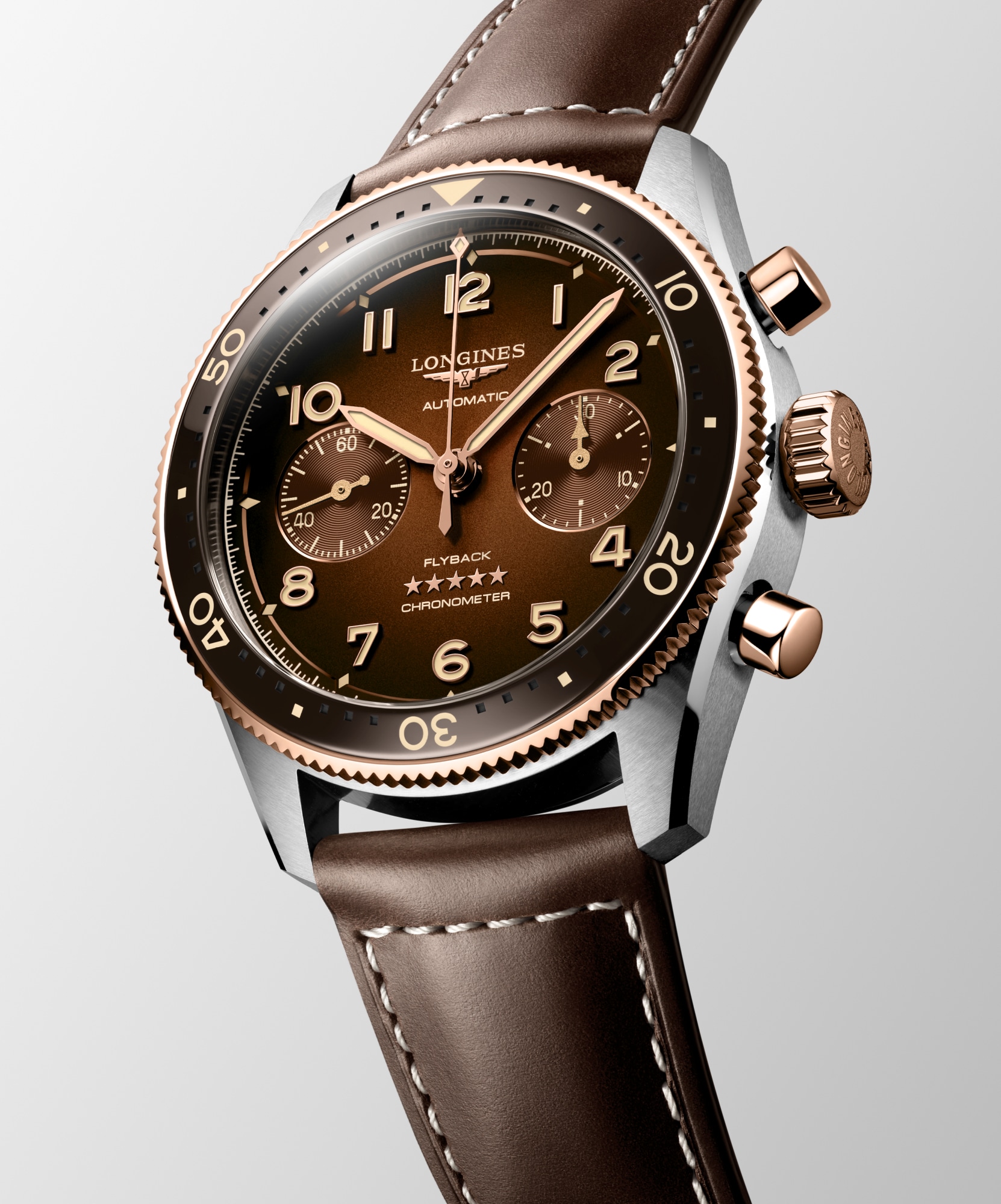 LONGINES SPIRIT FLYBACK 自動巻、ステンレススチール&18kローズ