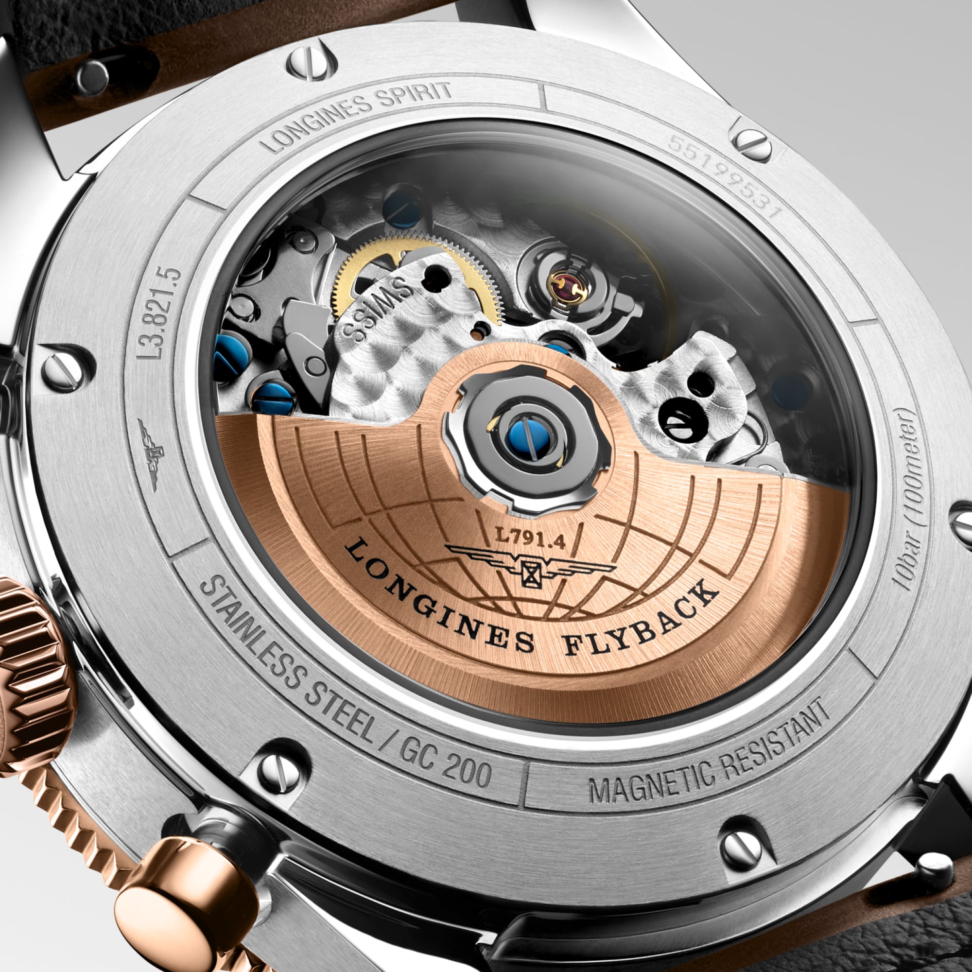 LONGINES SPIRIT FLYBACK 自動巻、ステンレススチール&18kローズ