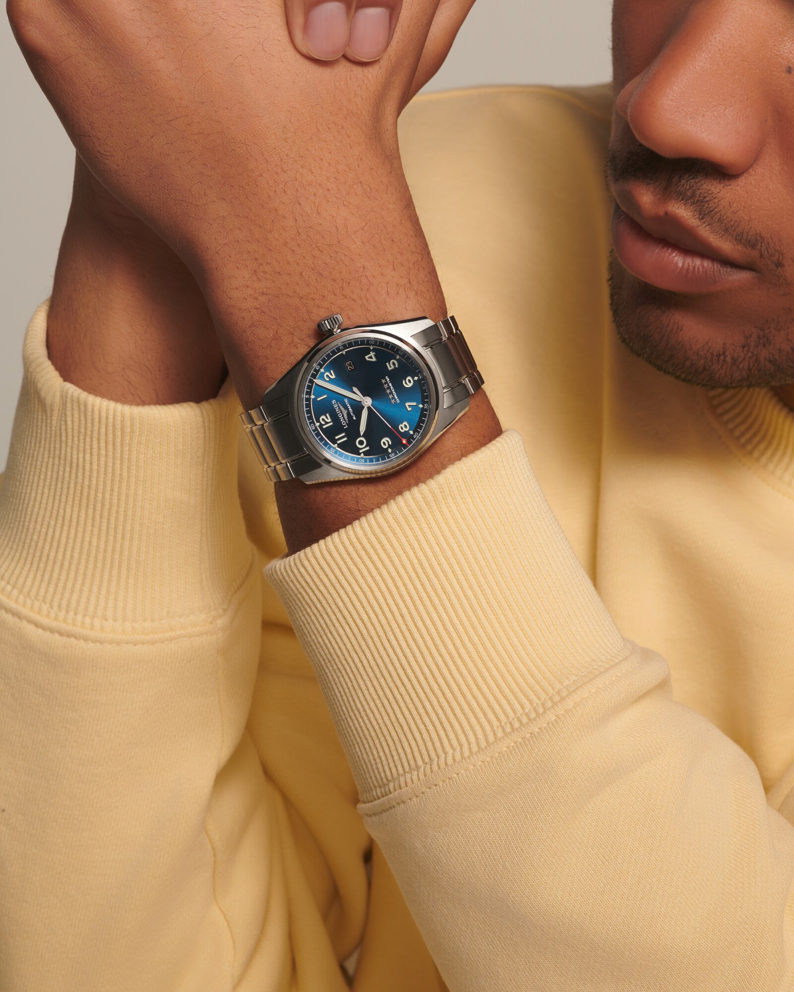 ロンジン スピリット 自動巻、ステンレススティール、ブルー「サンレイ