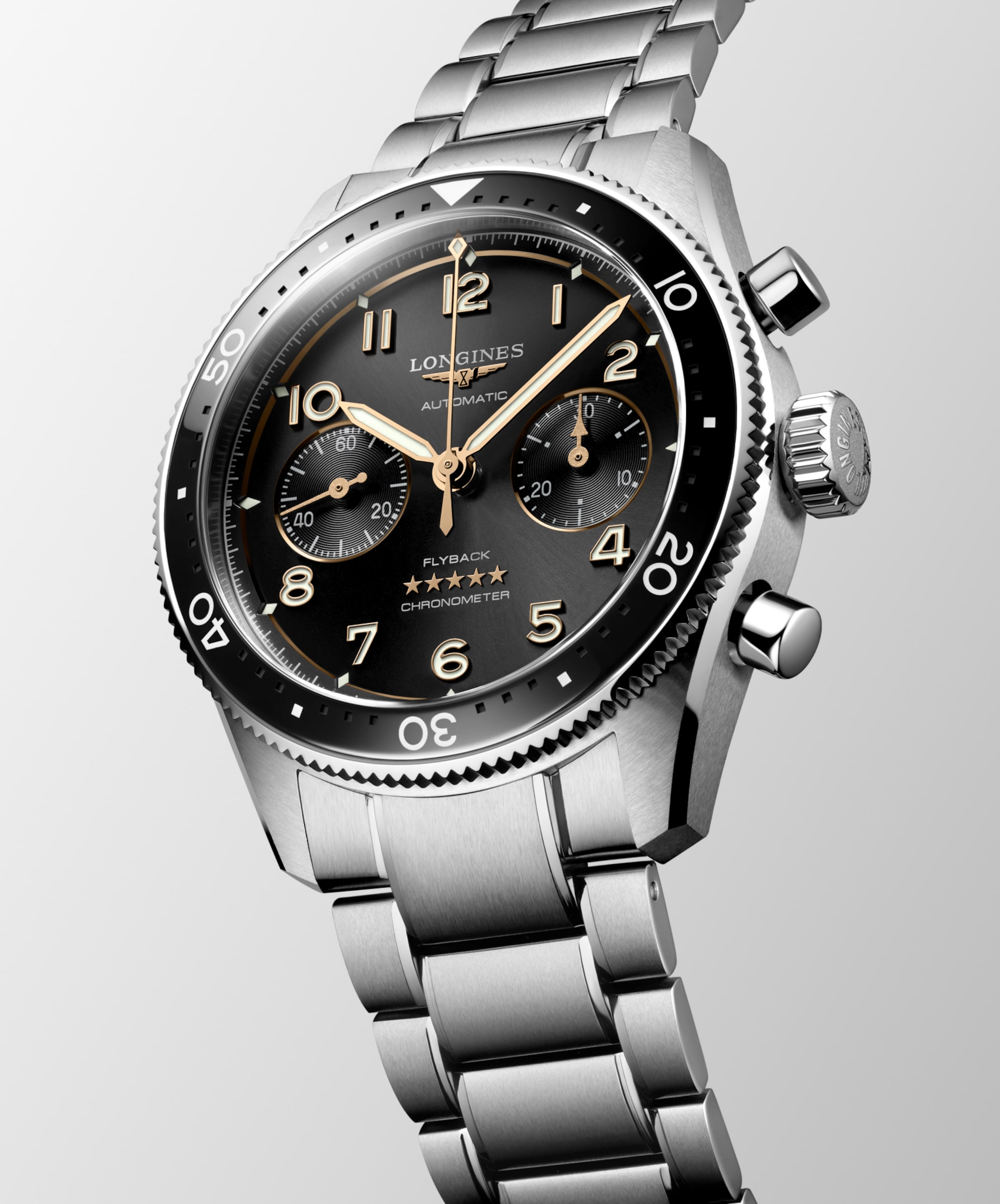 Longines SPIRIT Automatic Stainless steel and ceramic bezel Watch - L3.821.4.53.6