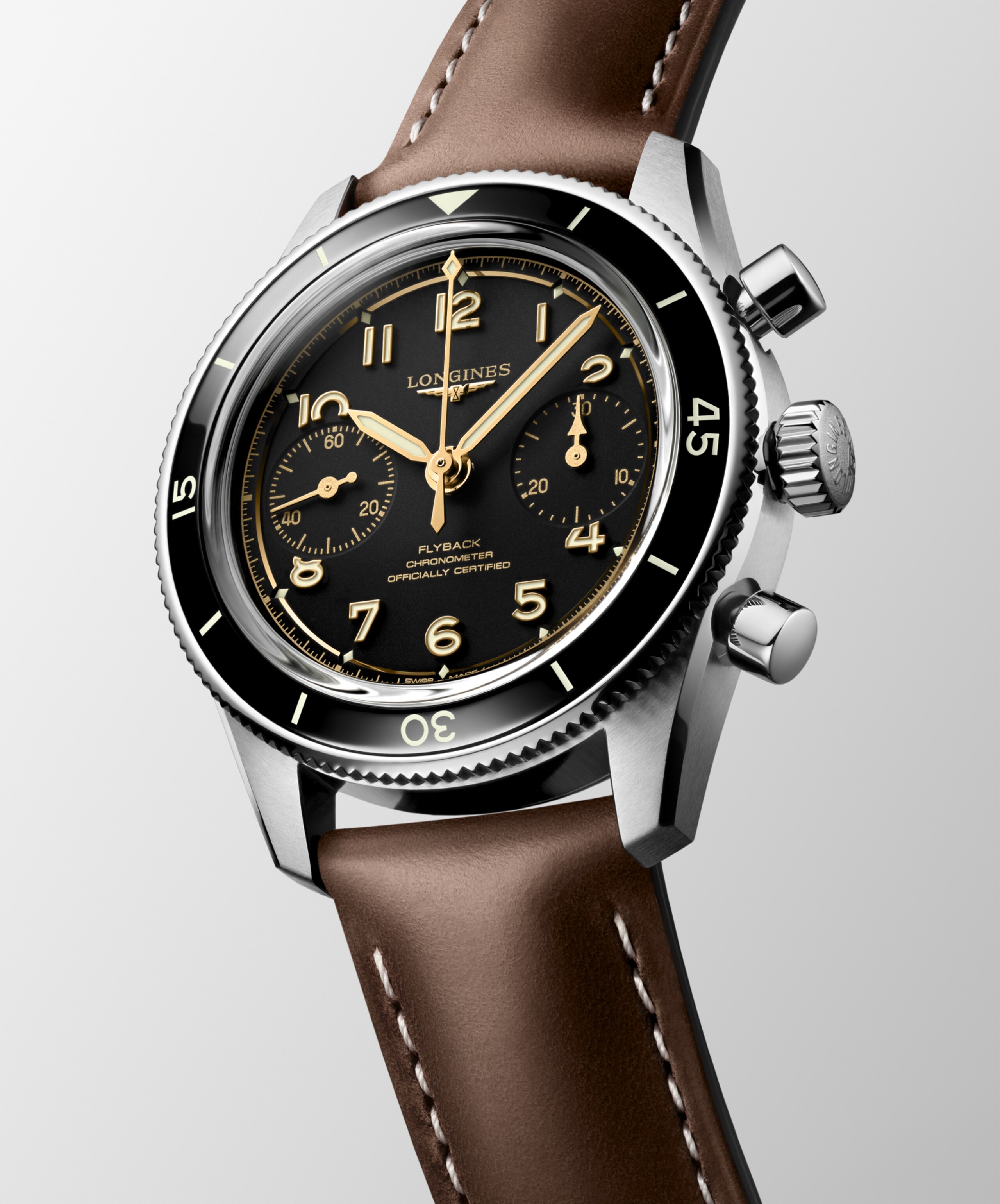 Longines SPIRIT PILOT FLYBACK mechanical stainless steel and ceramic bezel Watch - L3.721.4.53.2
