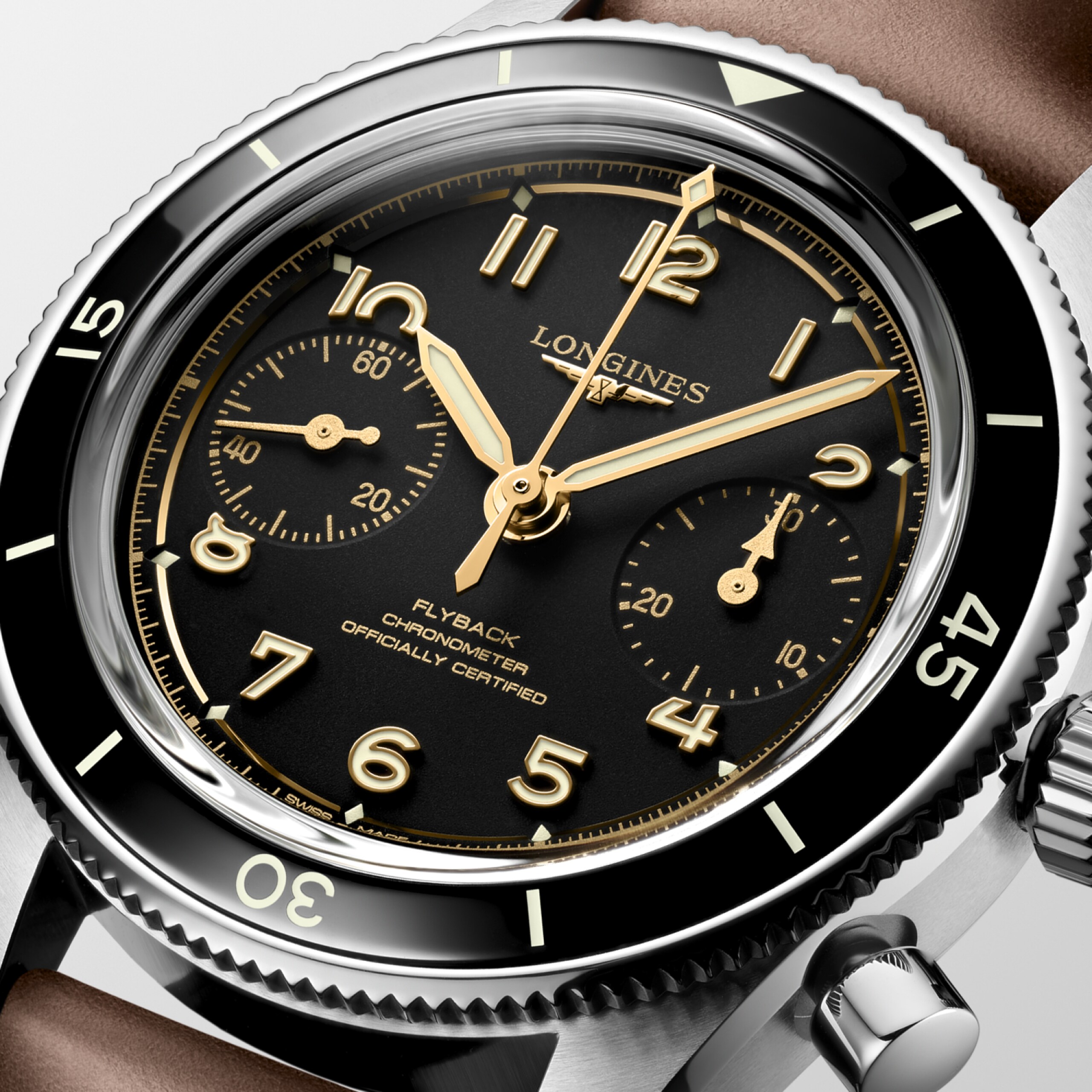 Longines SPIRIT PILOT FLYBACK mechanical stainless steel and ceramic bezel Watch - L3.721.4.53.2