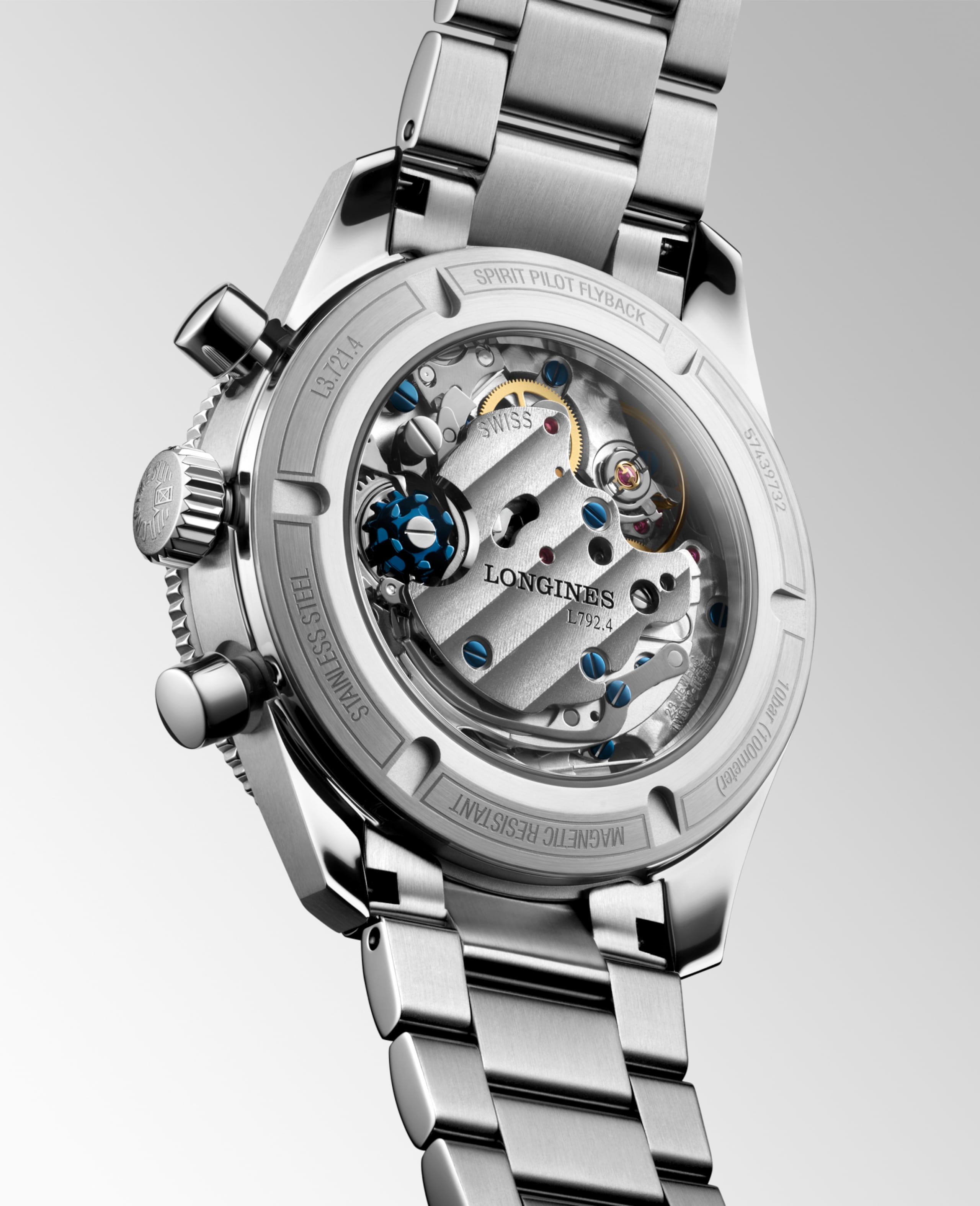 Longines SPIRIT PILOT FLYBACK mechanical stainless steel and ceramic bezel Watch - L3.721.4.53.6