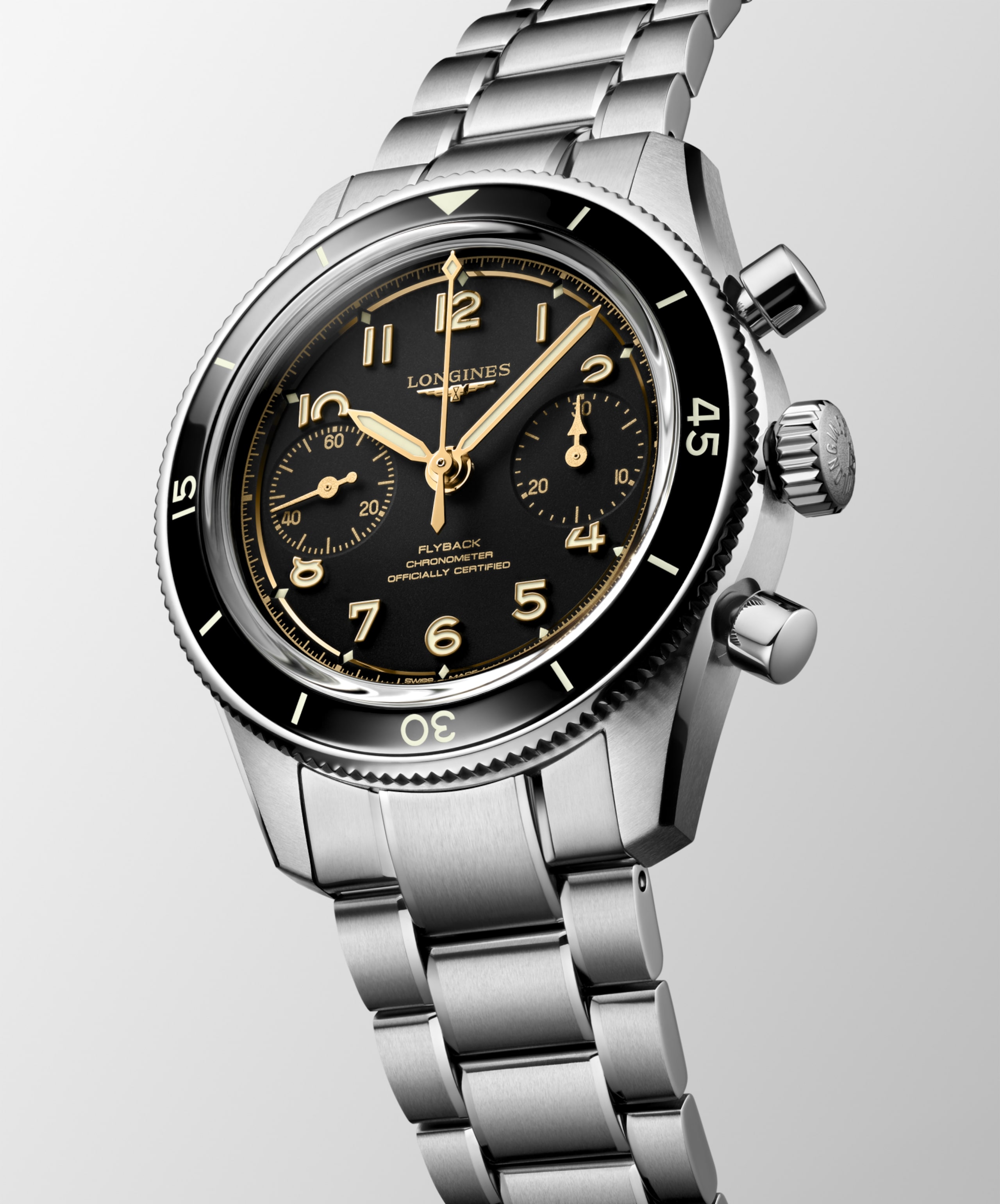 Longines SPIRIT PILOT FLYBACK mechanical stainless steel and ceramic bezel Watch - L3.721.4.53.6