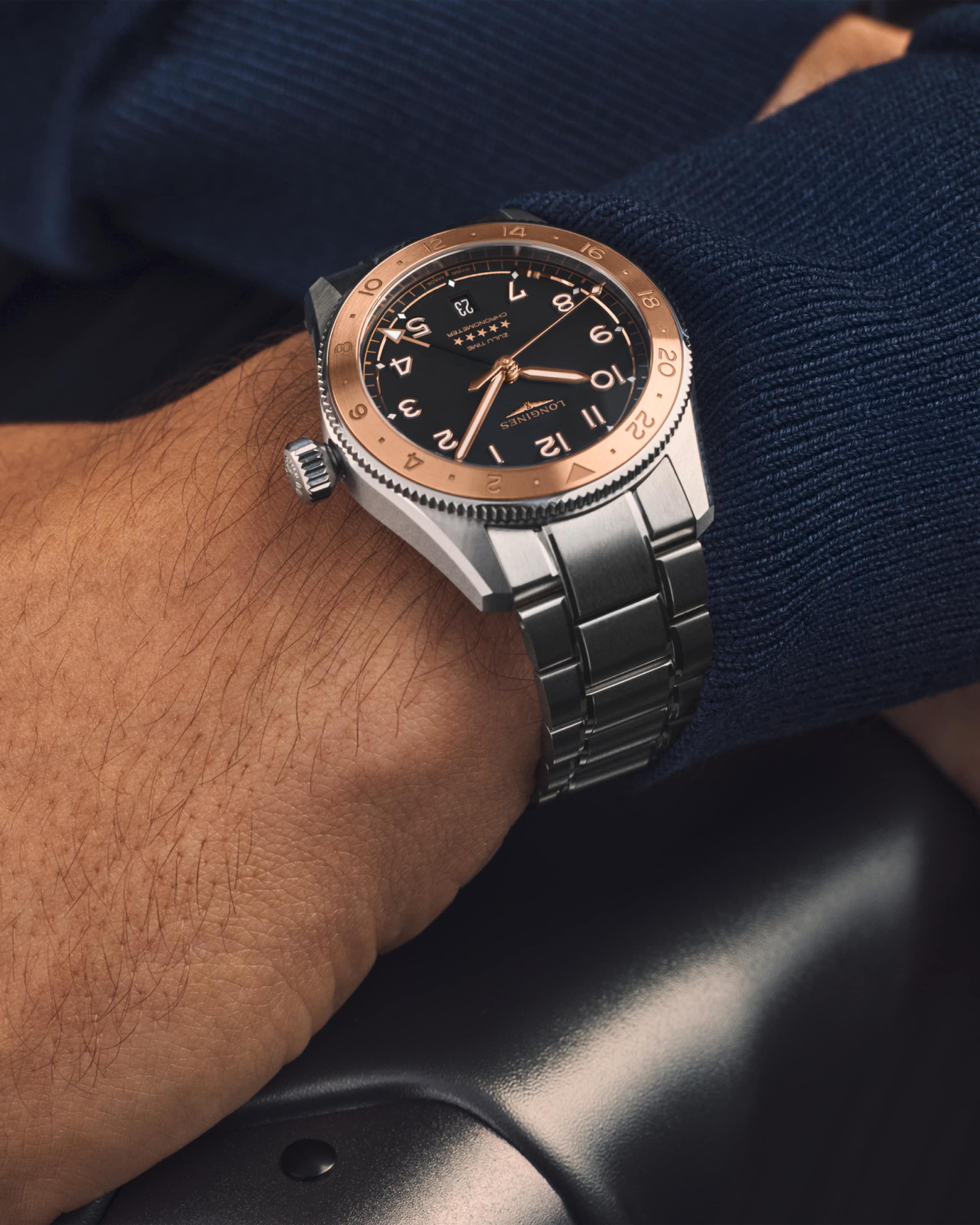 Longines SPIRIT ZULU TIME 1925 Automatic Stainless steel and 18 karat pink gold cap 200 Watch - L3.803.5.53.6