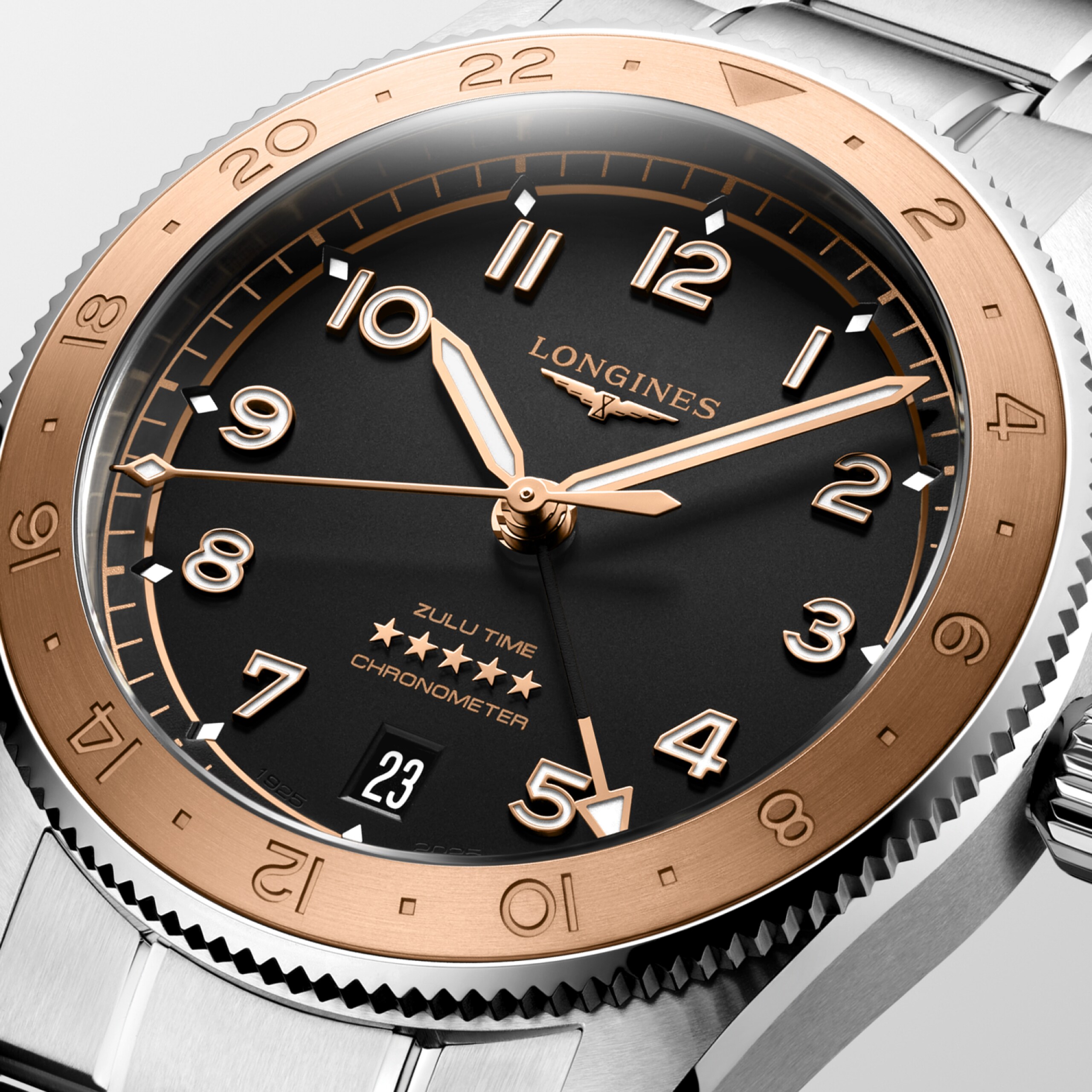 Longines SPIRIT ZULU TIME 1925 Automatic Stainless steel and 18 karat pink gold cap 200 Watch - L3.803.5.53.6