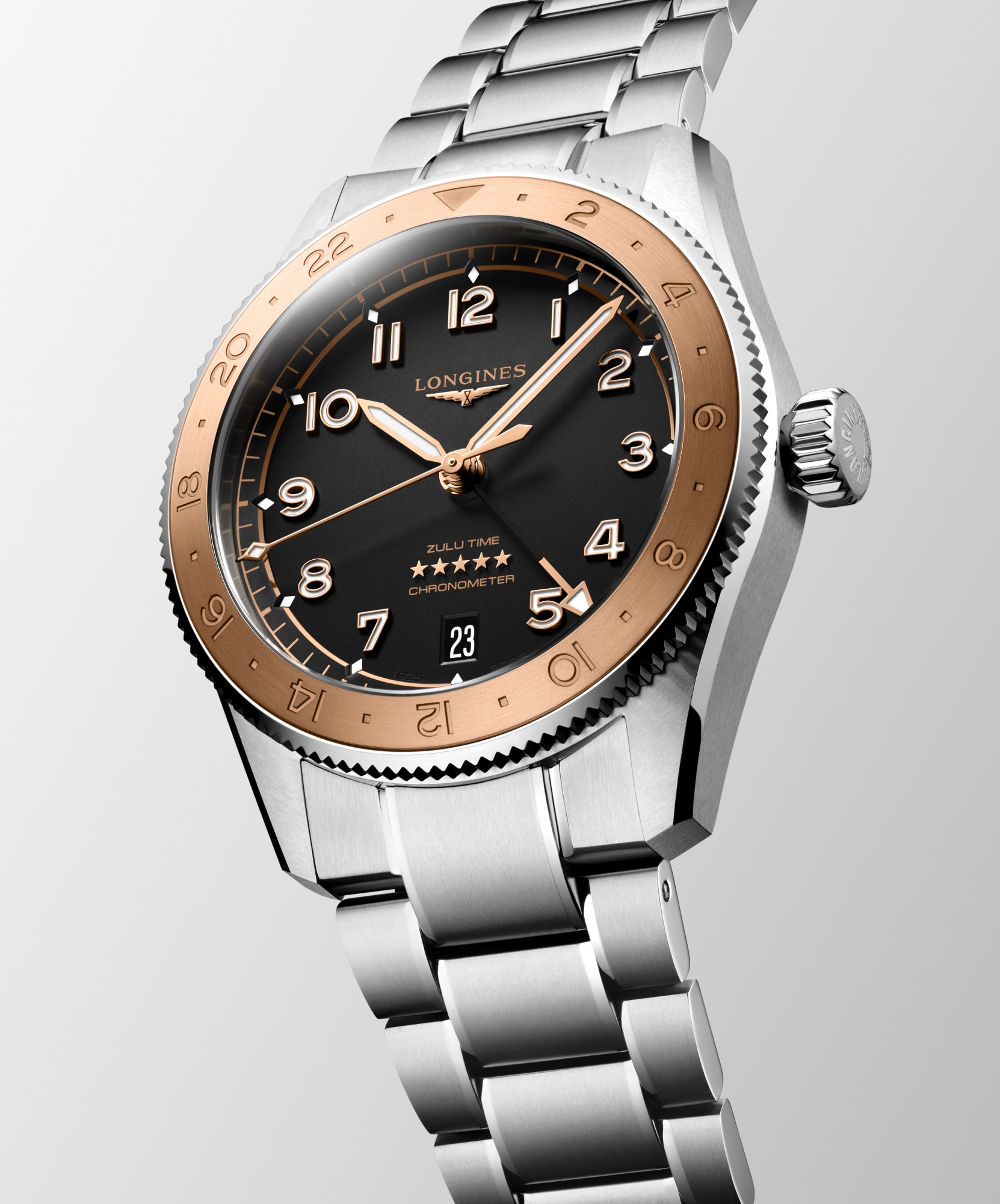 LONGINES SPIRIT ZULU TIME 1925 自動巻、ステンレススチール&18k