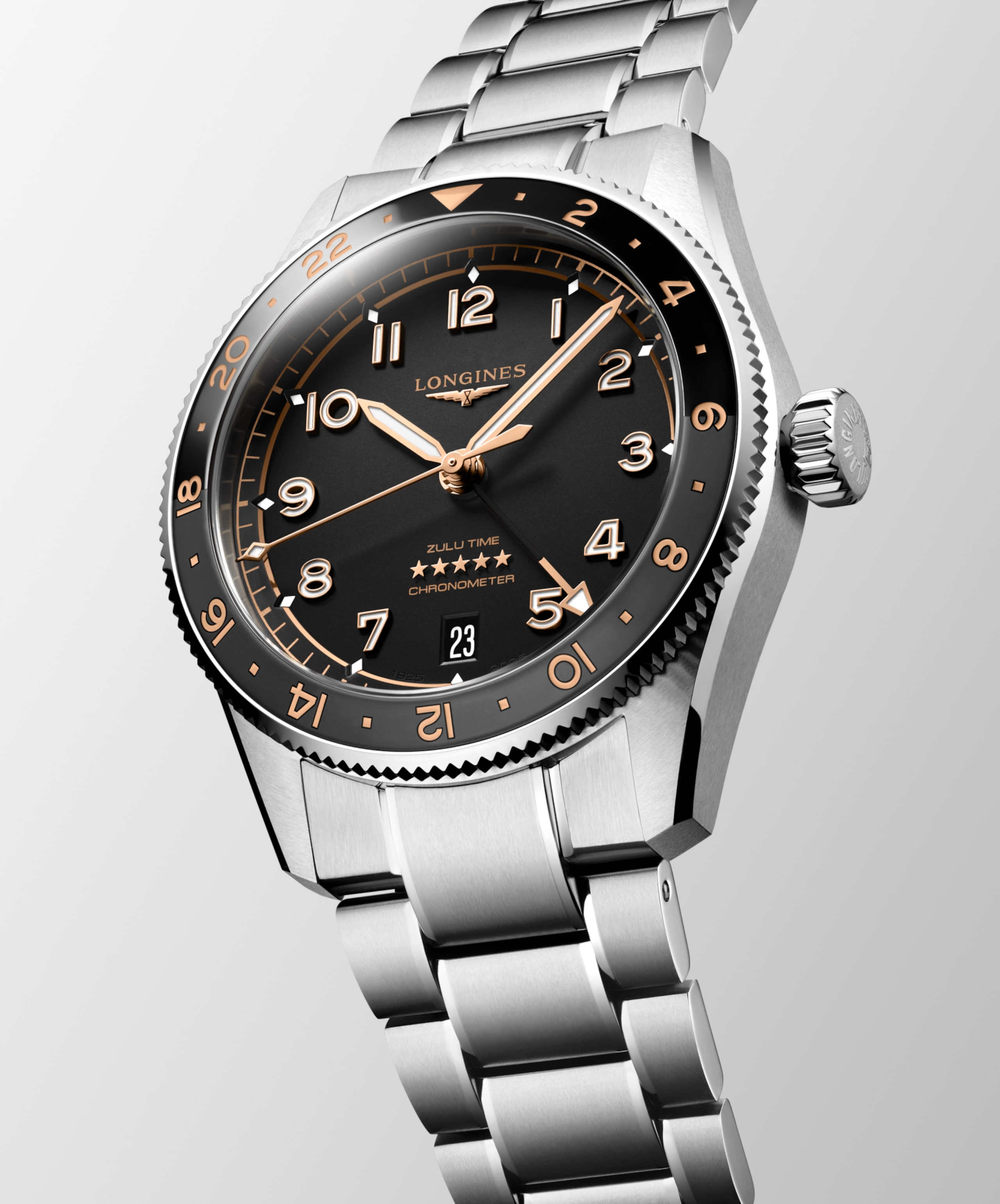 Longines SPIRIT ZULU TIME Automatic Stainless steel and ceramic bezel Watch - L3.802.4.50.6