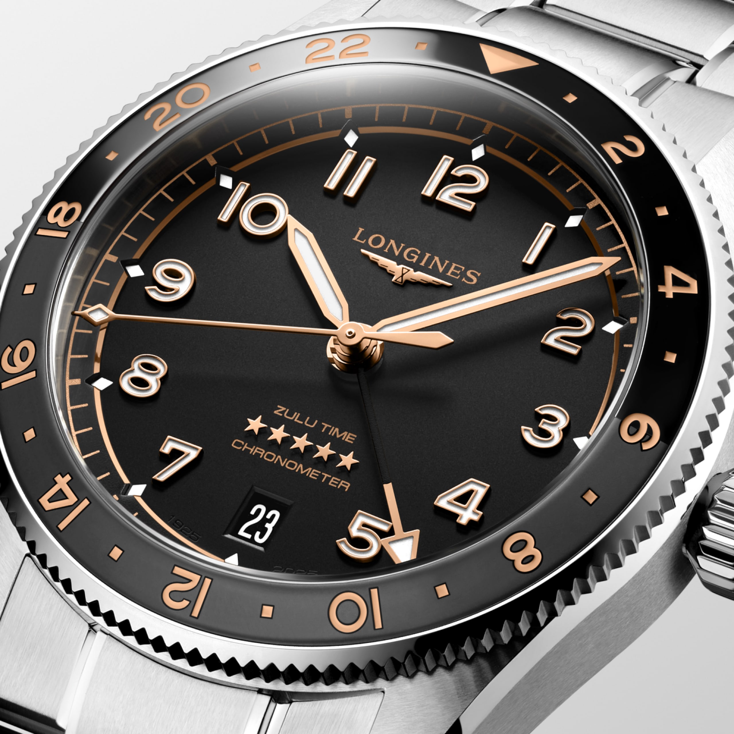 Longines SPIRIT ZULU TIME Automatic Stainless steel and ceramic bezel Watch - L3.802.4.50.6