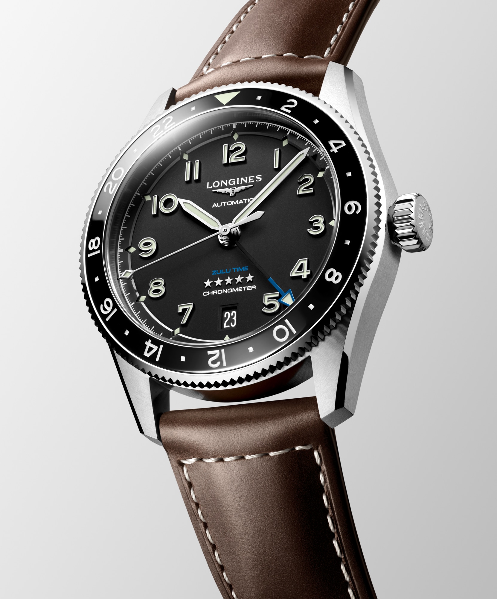LONGINES SPIRIT ZULU TIME Automatic, Stainless Steel And Ceramic