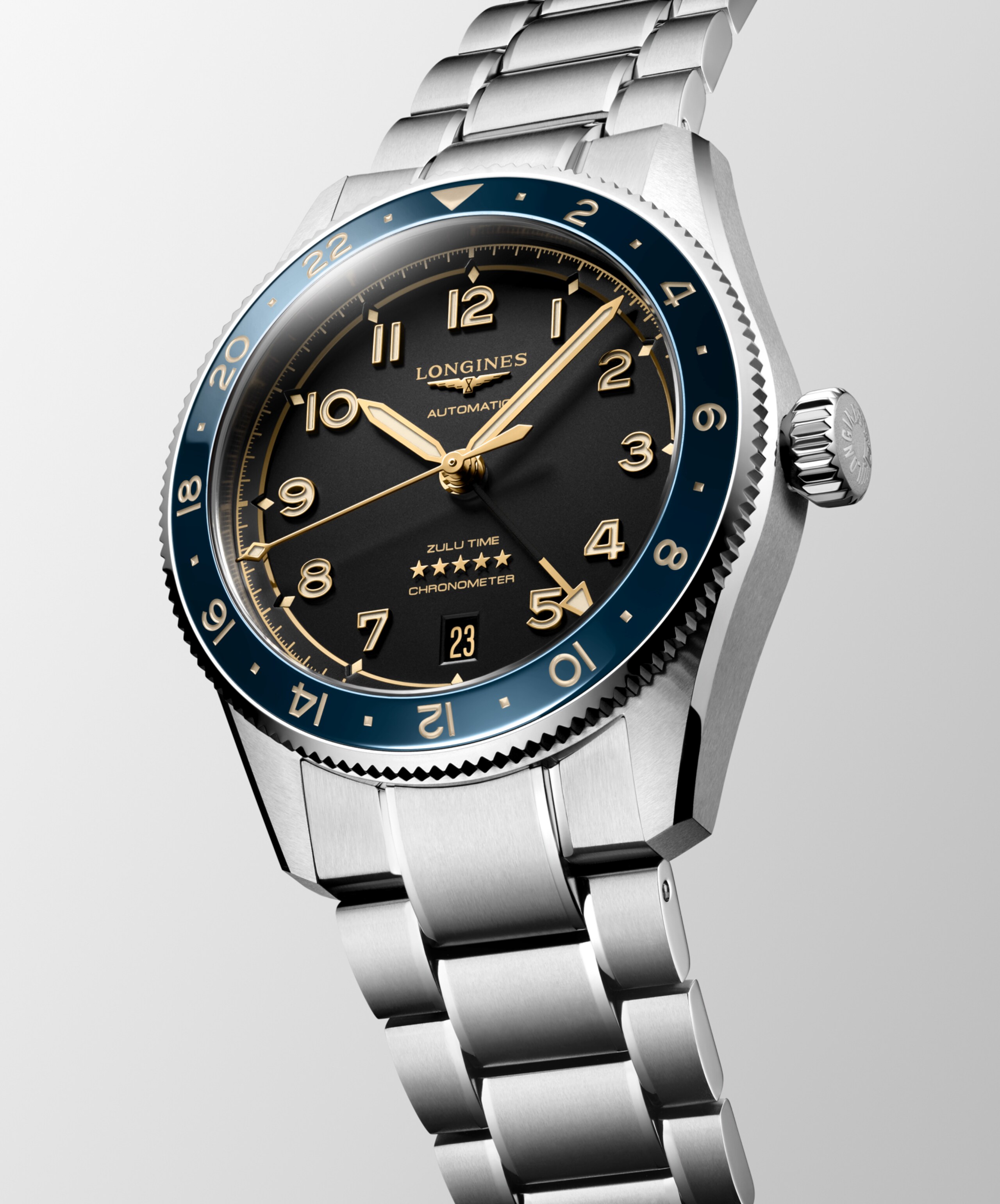 Longines SPIRIT ZULU TIME Automatic Stainless steel and ceramic bezel Watch - L3.802.4.60.6