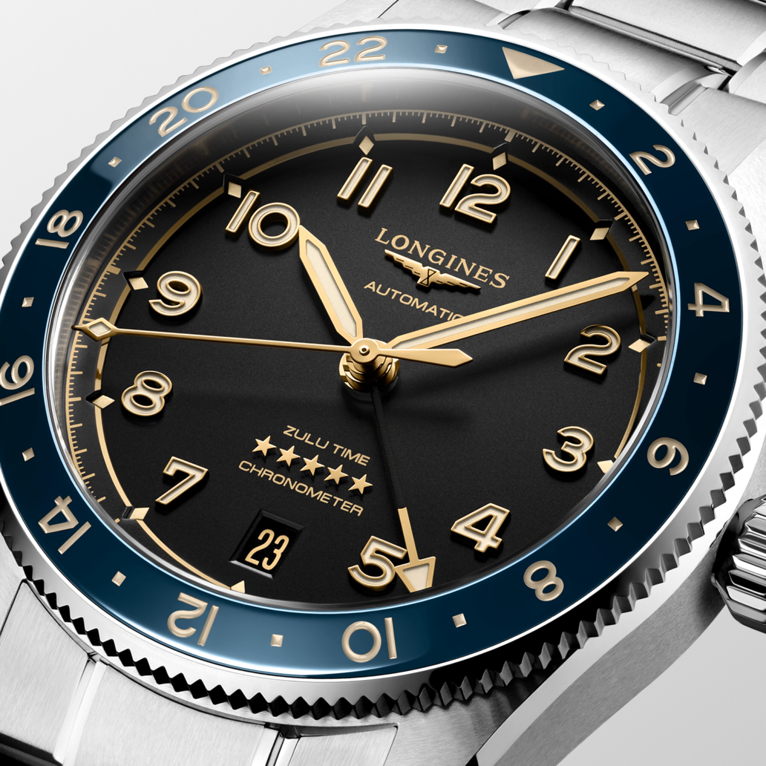 Longines SPIRIT ZULU TIME Automatic Stainless steel and ceramic bezel Watch - L3.802.4.60.6