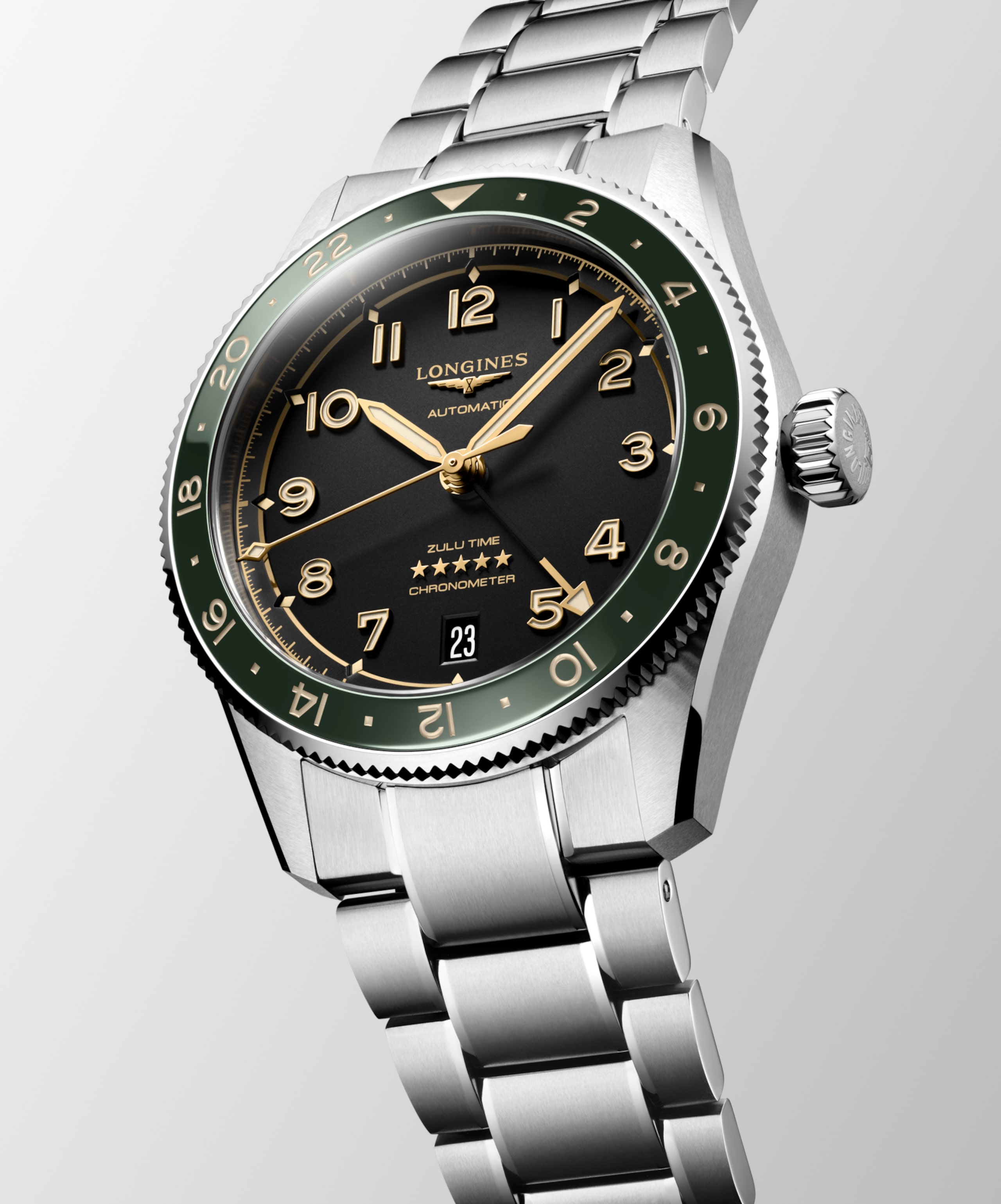 Longines SPIRIT ZULU TIME automatic stainless steel and ceramic bezel Watch - L3.802.4.63.6