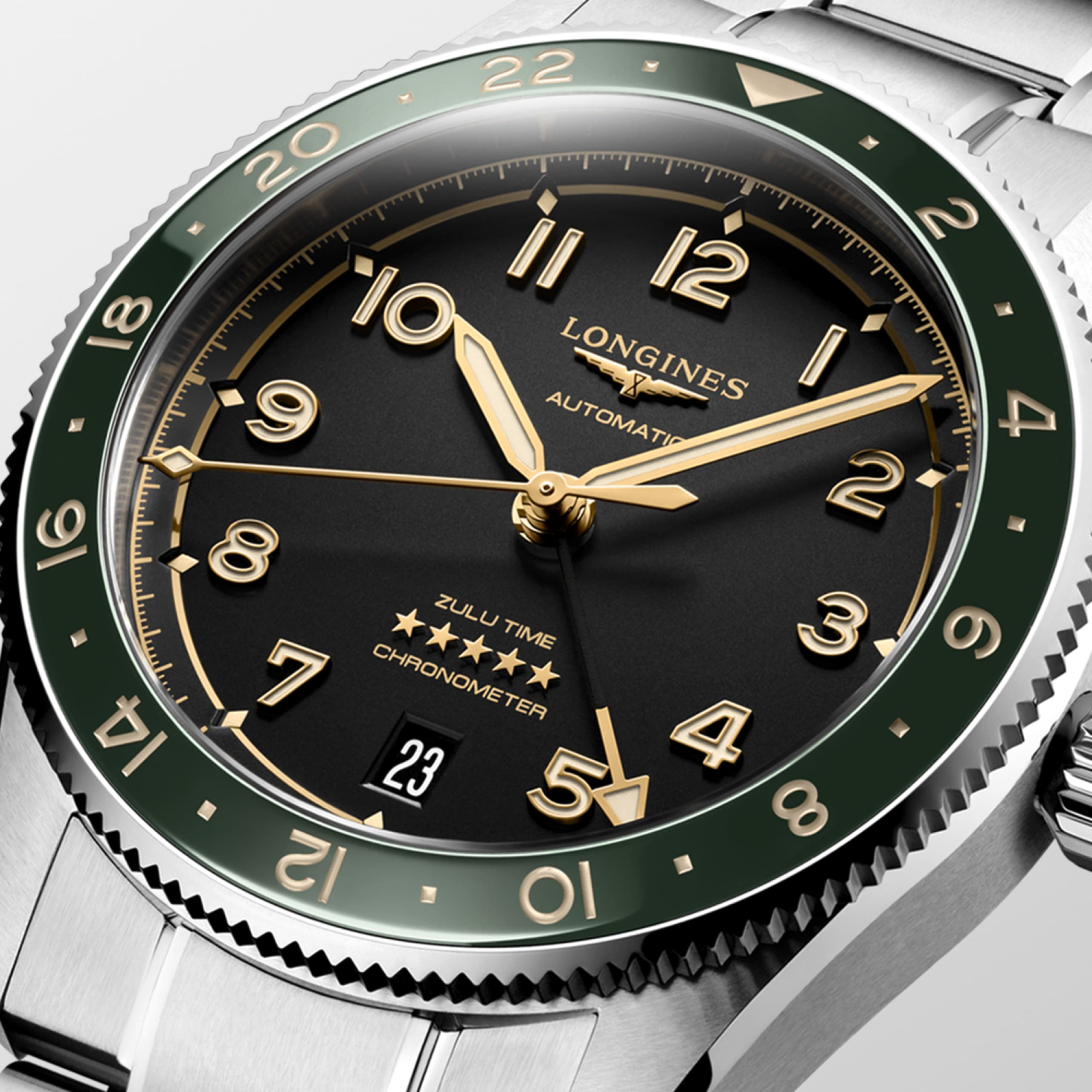 Longines SPIRIT ZULU TIME automatic stainless steel and ceramic bezel Watch - L3.802.4.63.6